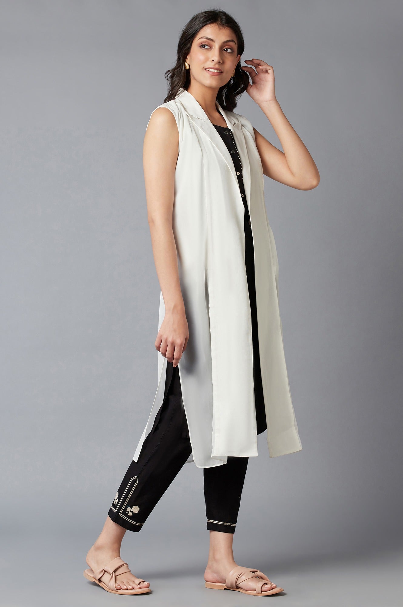 W for Woman White Straight Seer Sucker Lapel Collar Jacket  Grab2Buy WforWoman Grab2Buy