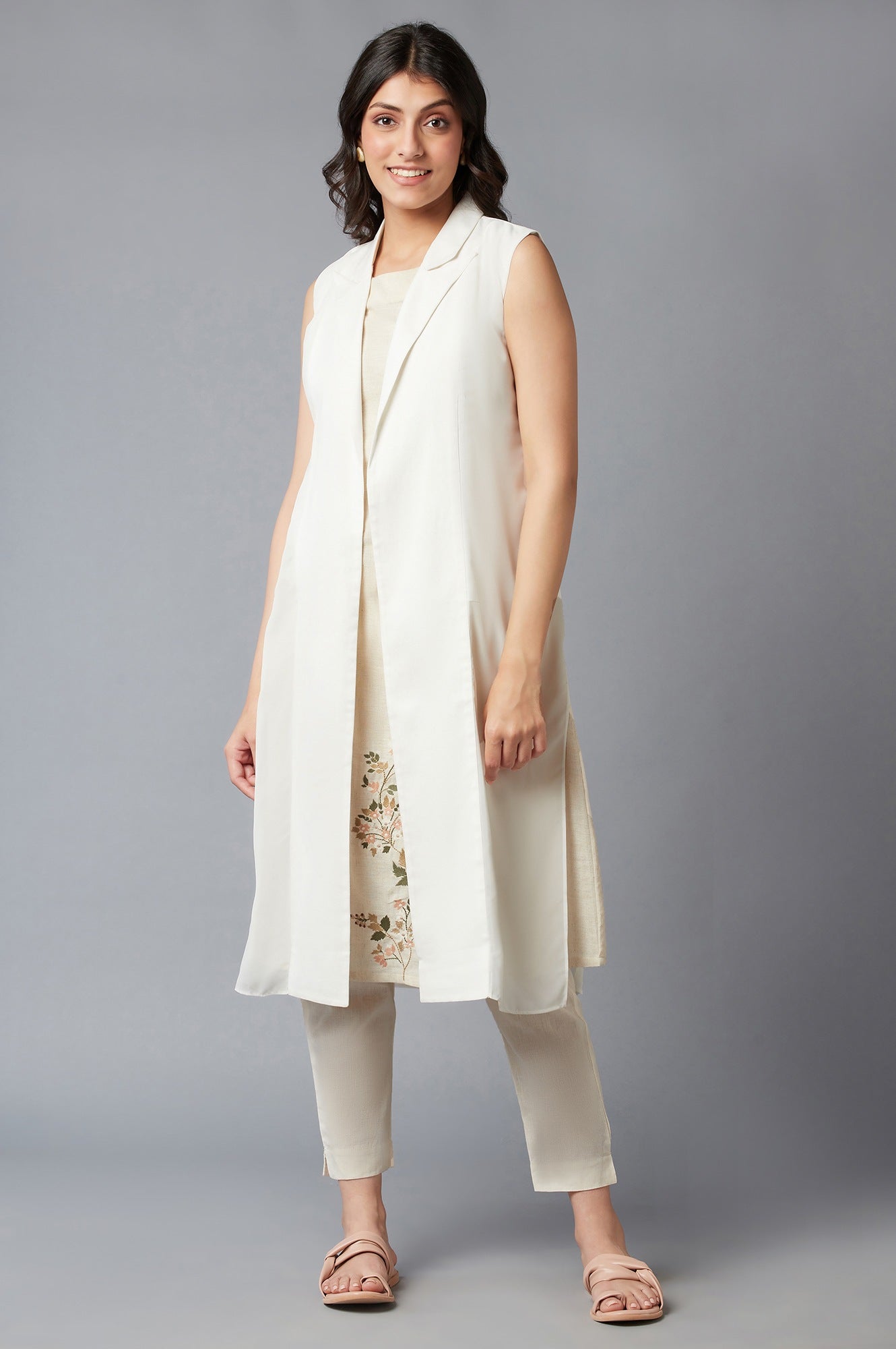 W for Woman White Straight Seer Sucker Lapel Collar Jacket  Grab2Buy WforWoman Grab2Buy