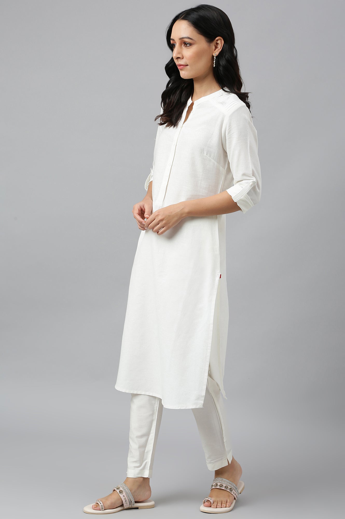 W for Woman Ecru Half Placket Shirt Kurta