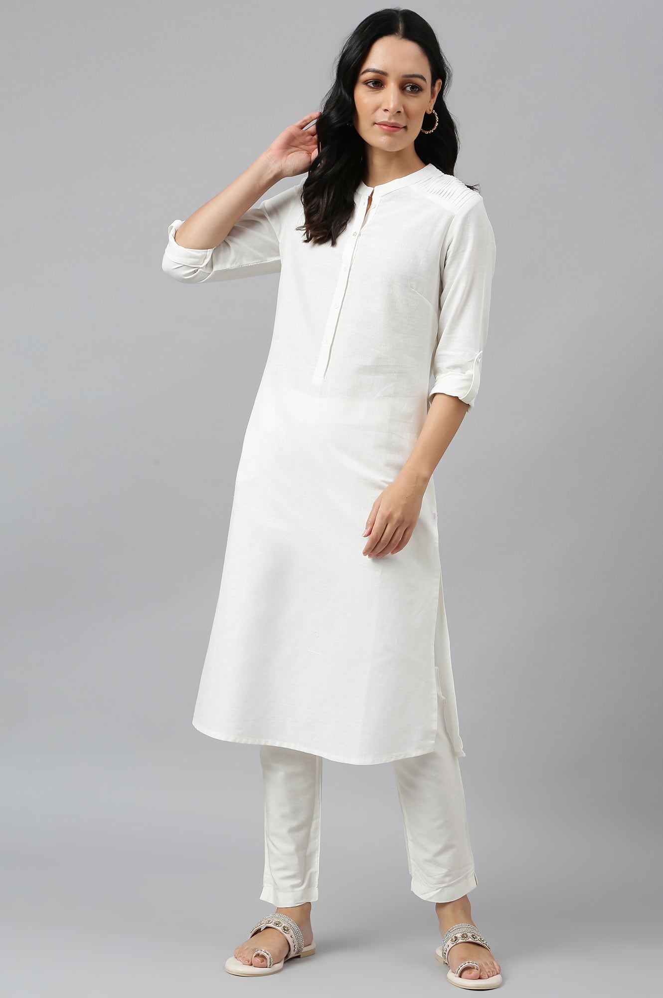 W for Woman Ecru Half Placket Shirt Kurta