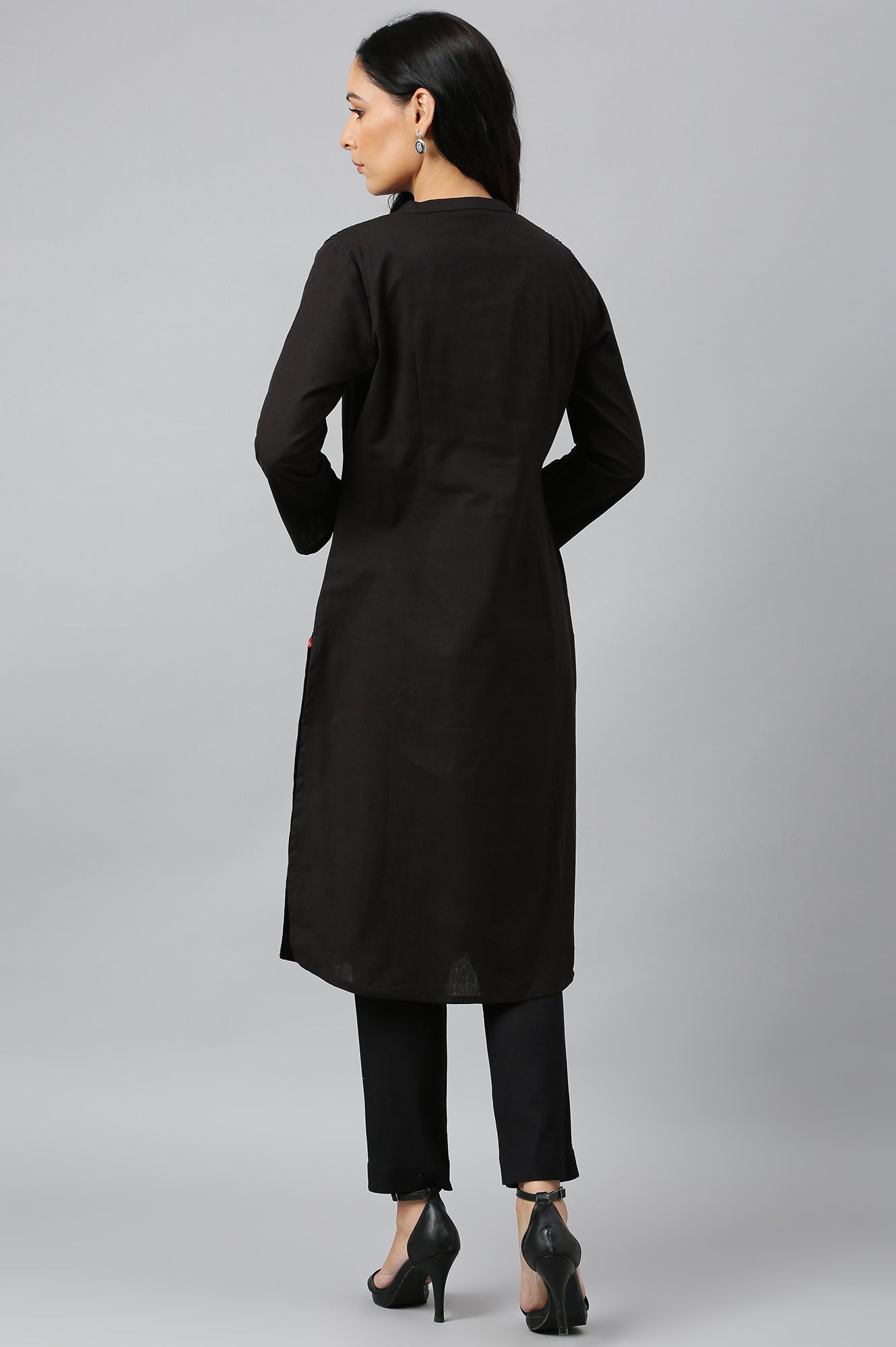 W for Woman Jet Black Half Placket Shirt kurta