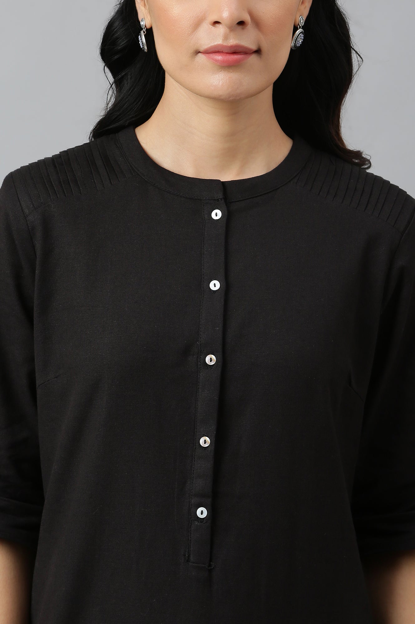 W for Woman Jet Black Half Placket Shirt kurta