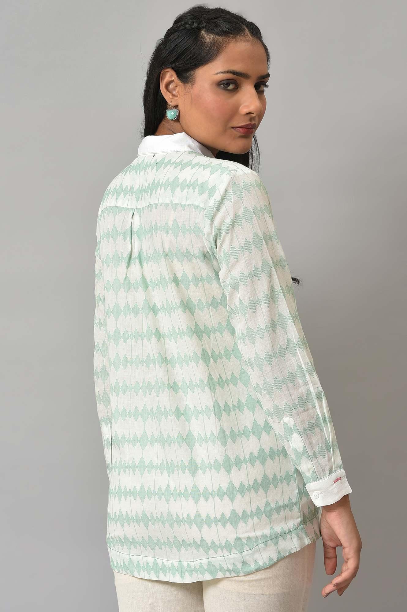 W for Woman White And Green Dobby Textured Shirt  Grab2Buy WforWoman Grab2Buy