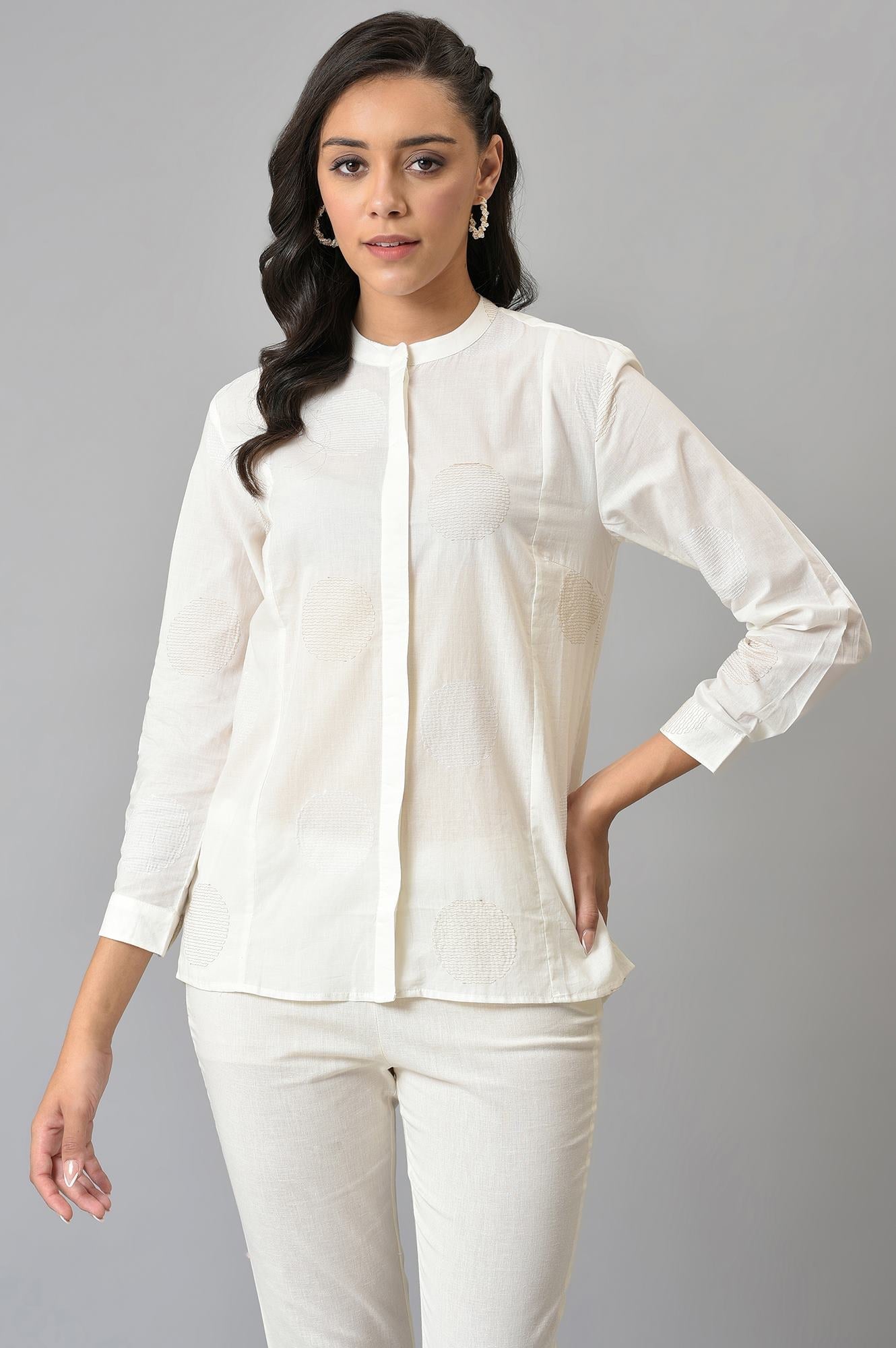 W for Woman White Thread Embroidered Pure Cotton Shirt  Grab2Buy WforWoman Grab2Buy