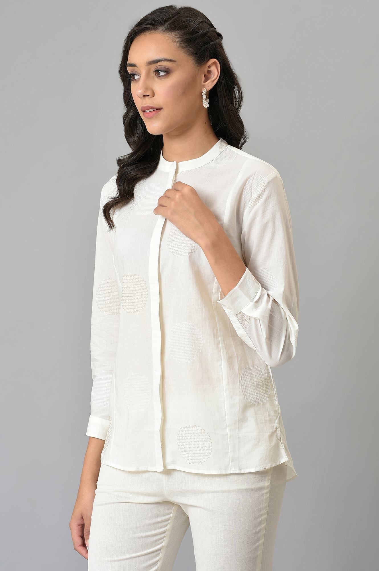 W for Woman White Thread Embroidered Pure Cotton Shirt  Grab2Buy WforWoman Grab2Buy