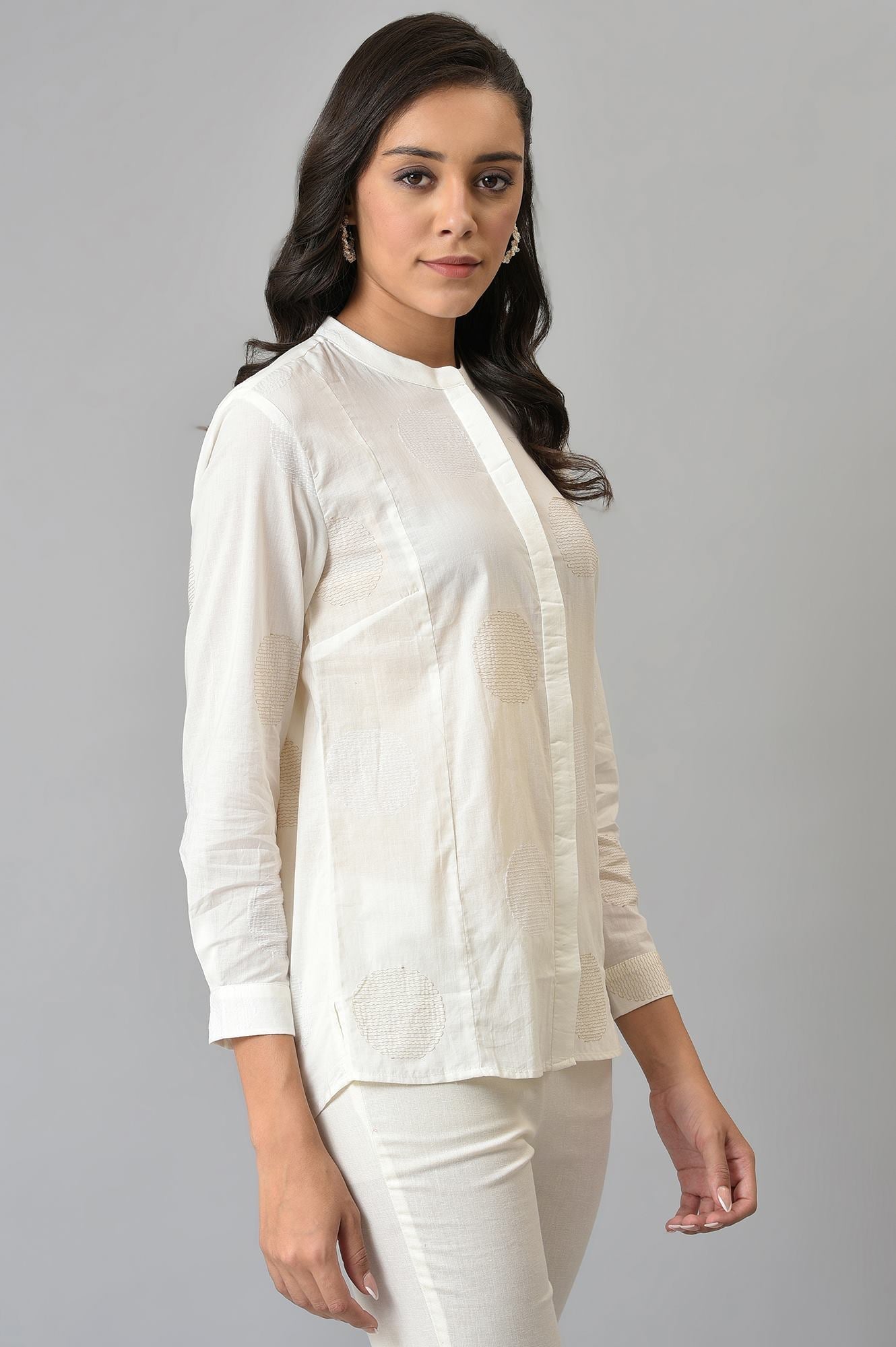 W for Woman White Thread Embroidered Pure Cotton Shirt  Grab2Buy WforWoman Grab2Buy