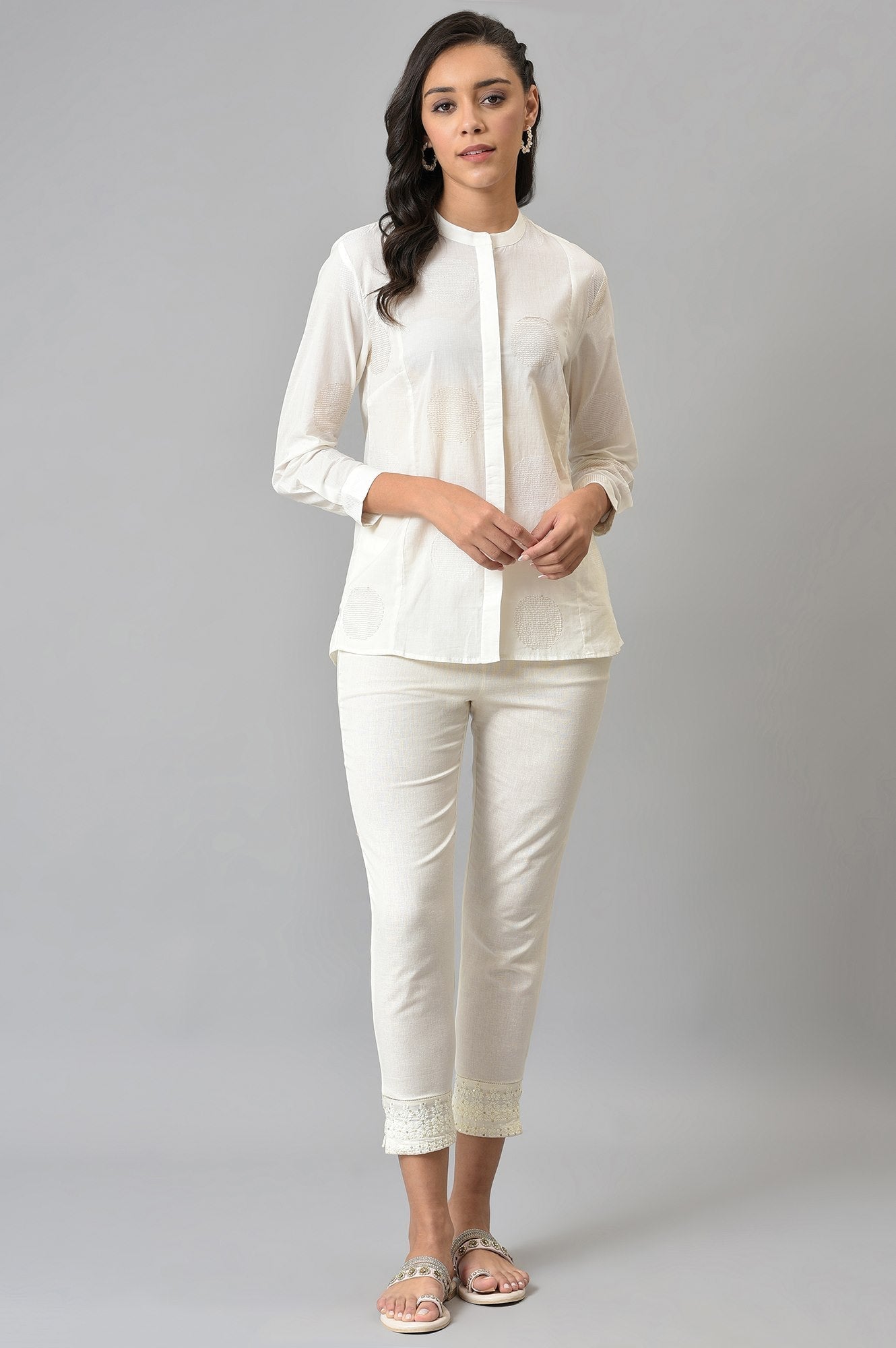 W for Woman White Thread Embroidered Pure Cotton Shirt  Grab2Buy WforWoman Grab2Buy