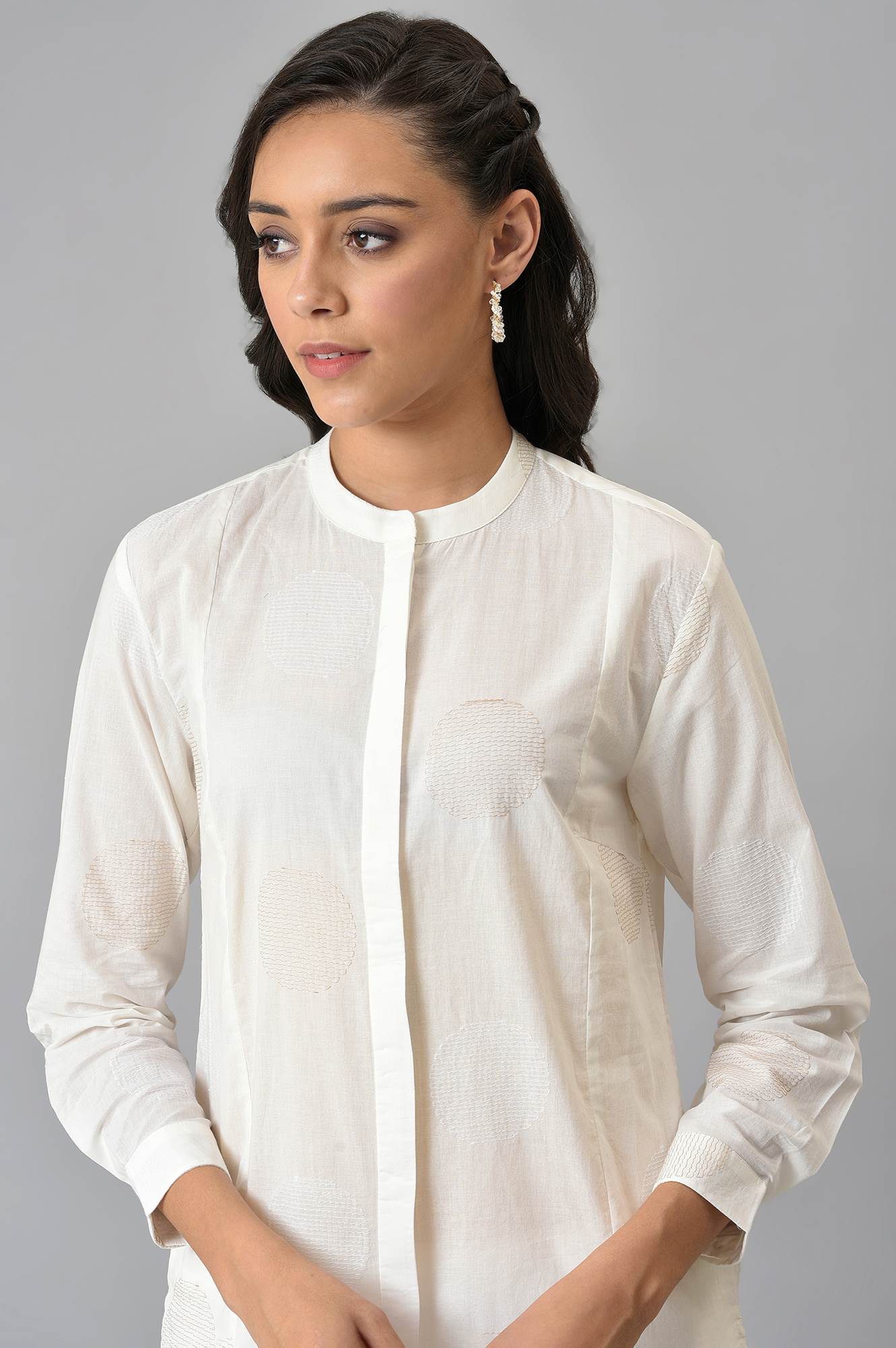 W for Woman White Thread Embroidered Pure Cotton Shirt  Grab2Buy WforWoman Grab2Buy