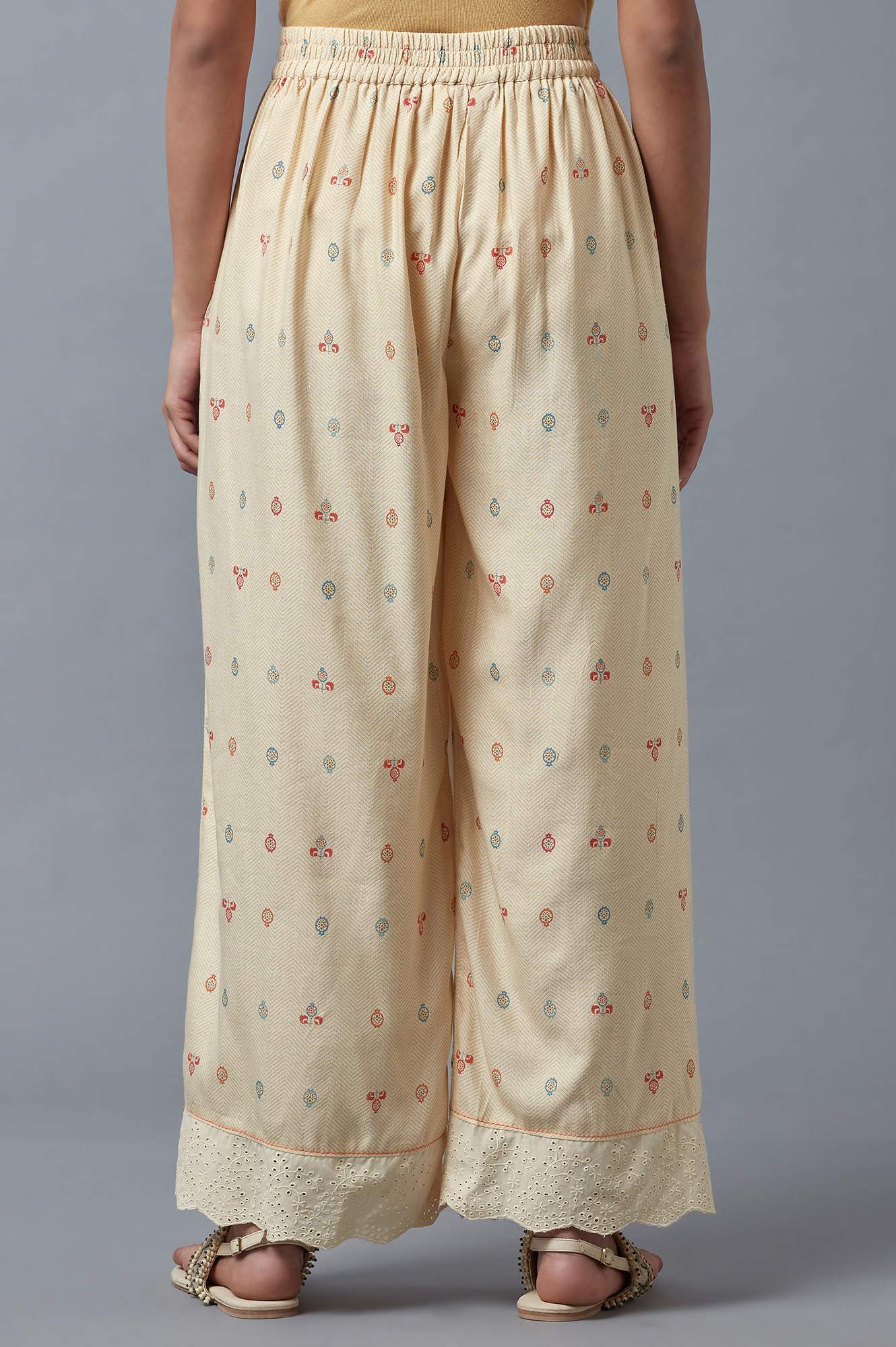 W for Woman Ecru Printed Parallel Pants