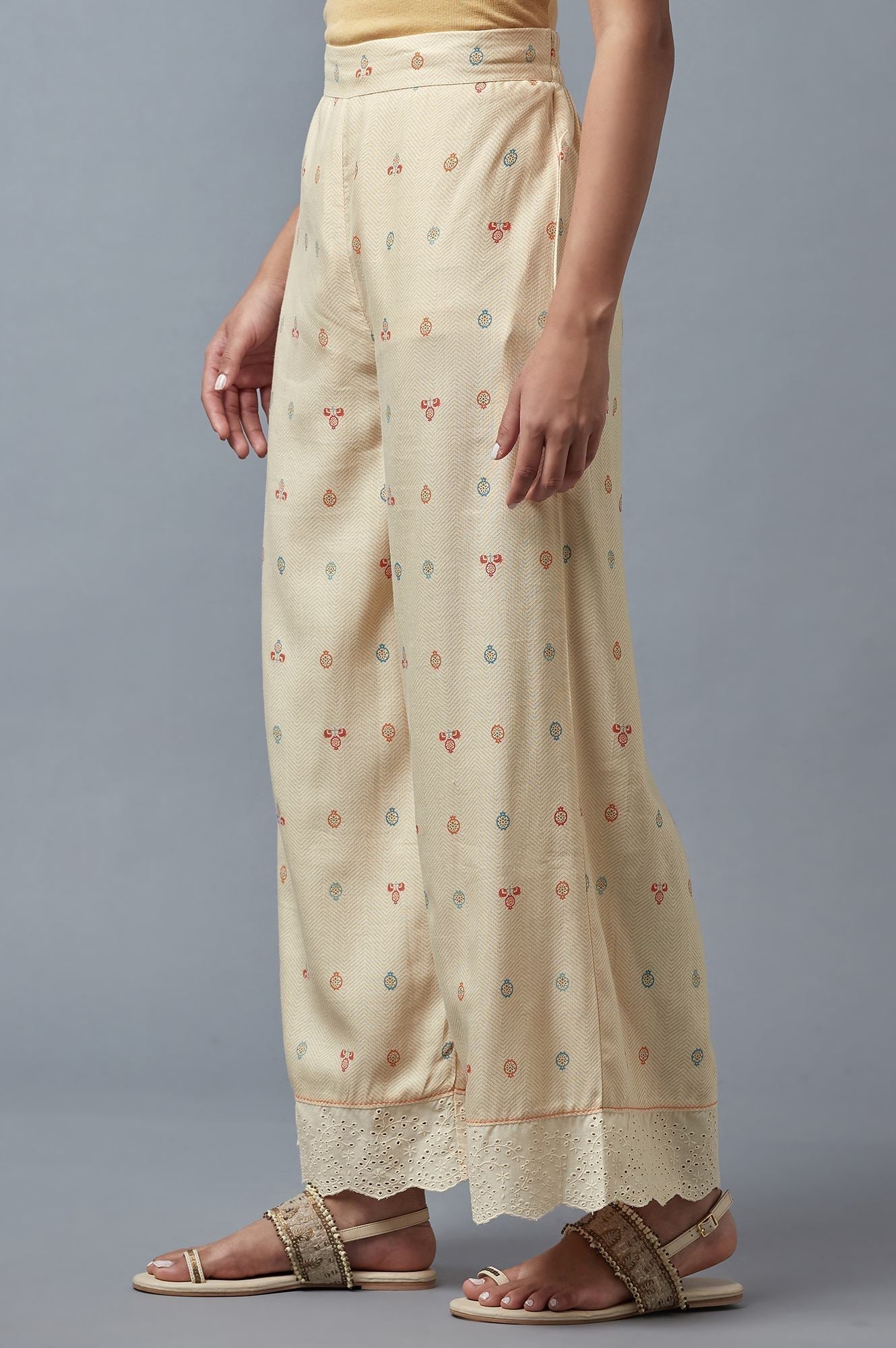 W for Woman Ecru Printed Parallel Pants
