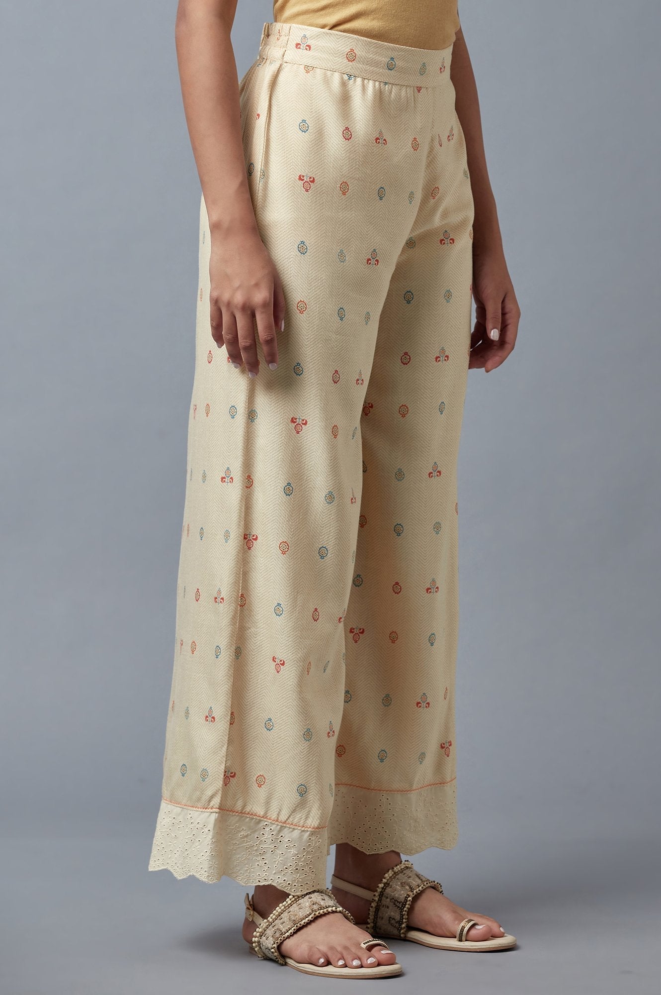 W for Woman Ecru Printed Parallel Pants