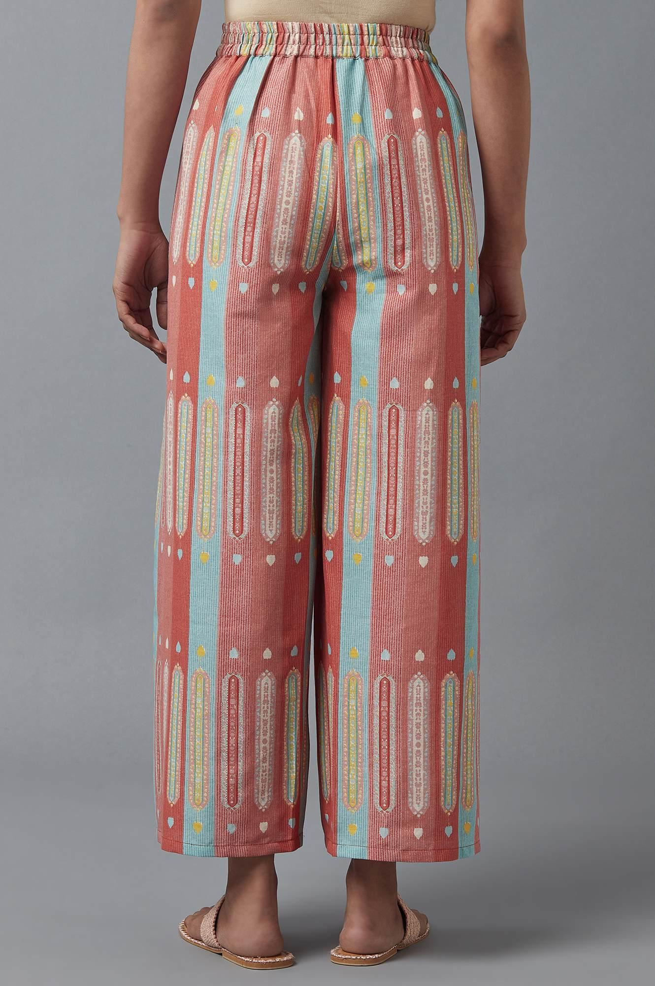W for Woman Orange Printed Parallel Pants