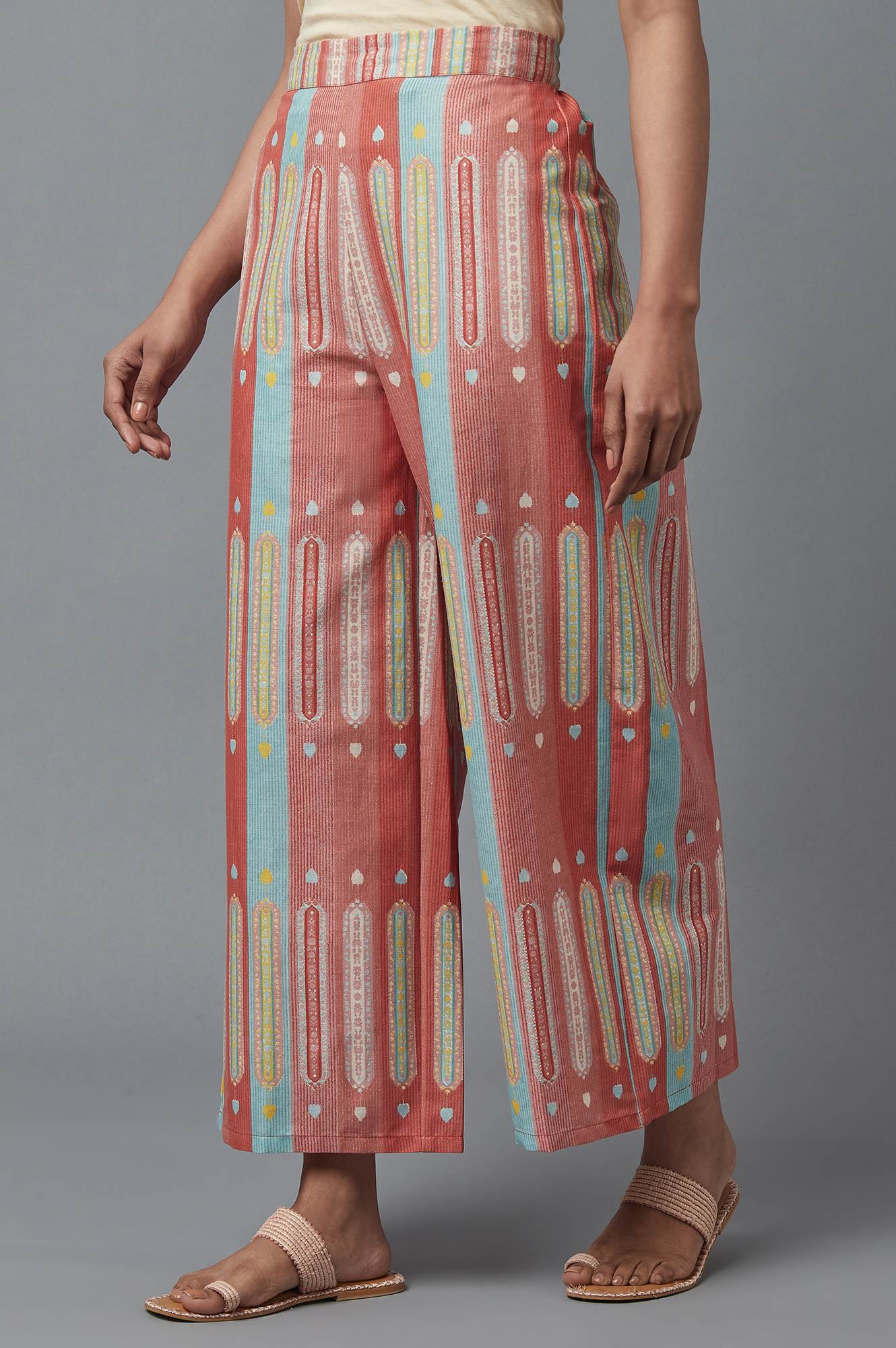W for Woman Orange Floral Printed Sequins A-Line Kurta and Parallel Pant Set