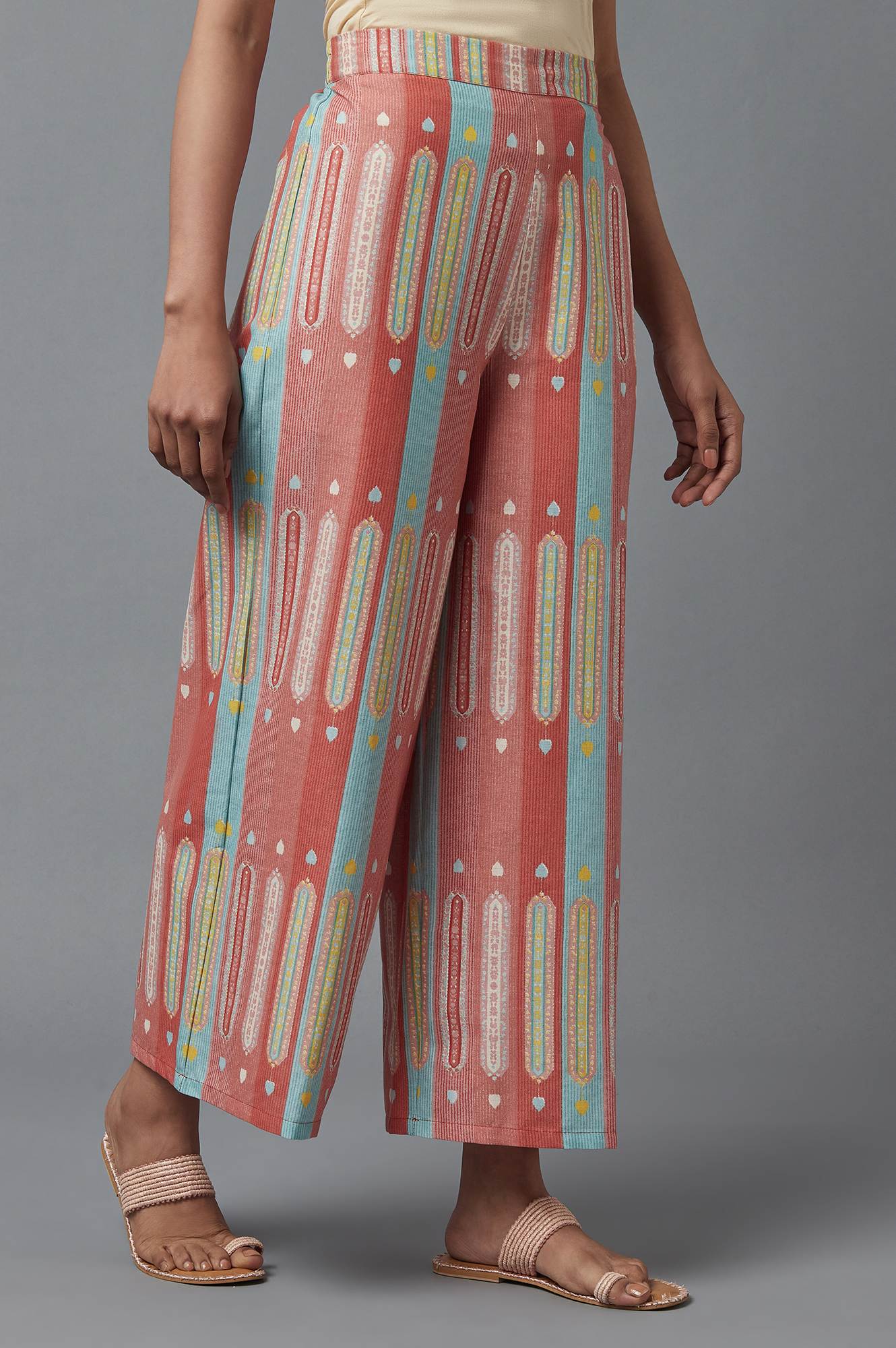W for Woman Orange Floral Printed Rayon A-Line Kurta and Parallel Pant Set