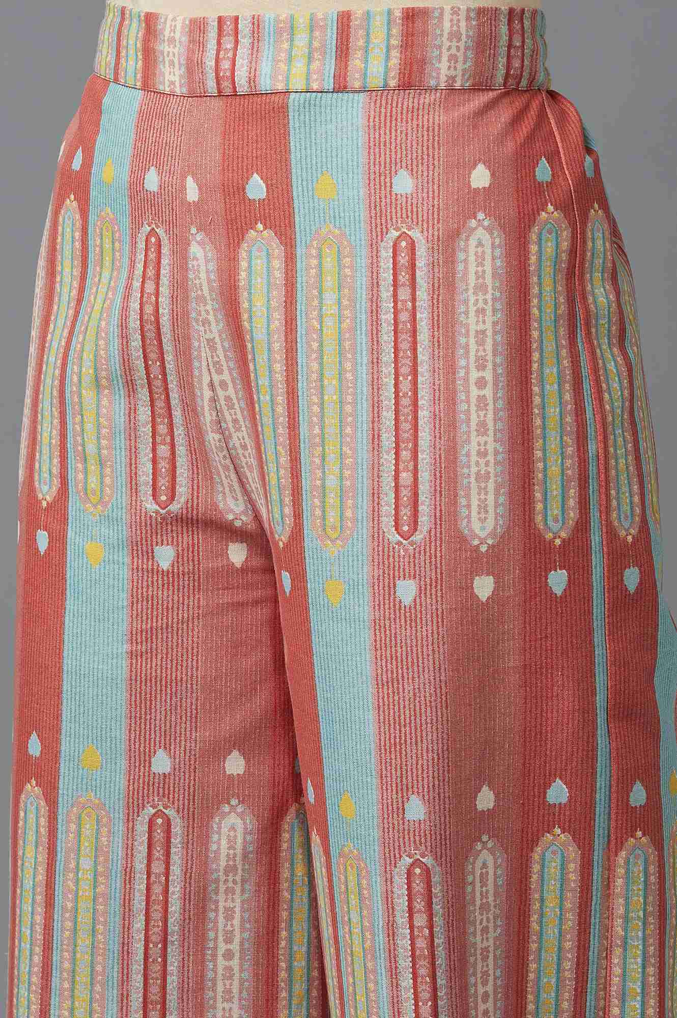 W for Woman Orange Floral Printed Rayon A-Line Kurta and Parallel Pant Set