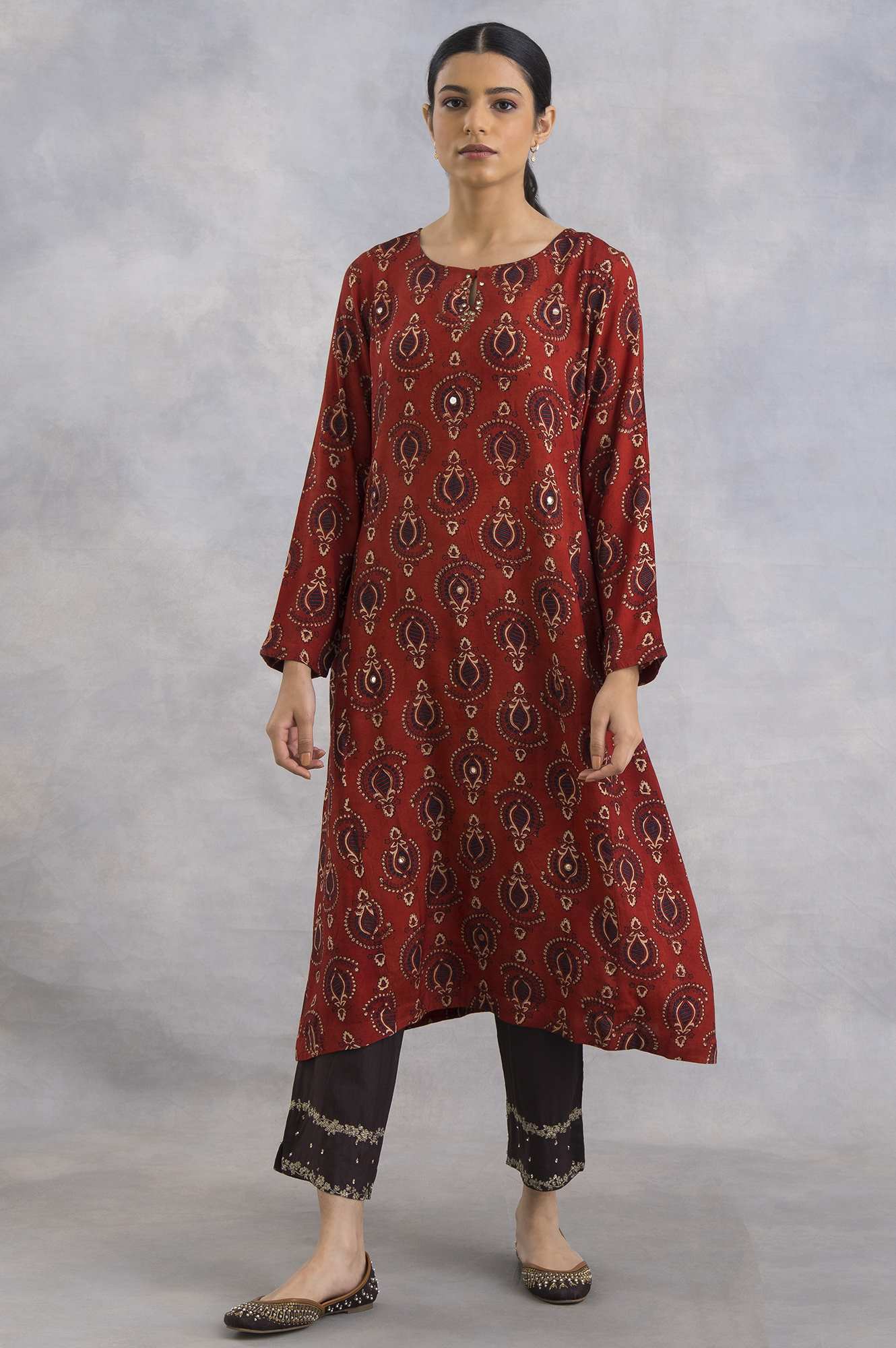 W for Woman Red Ajrakh Print Flared kurta