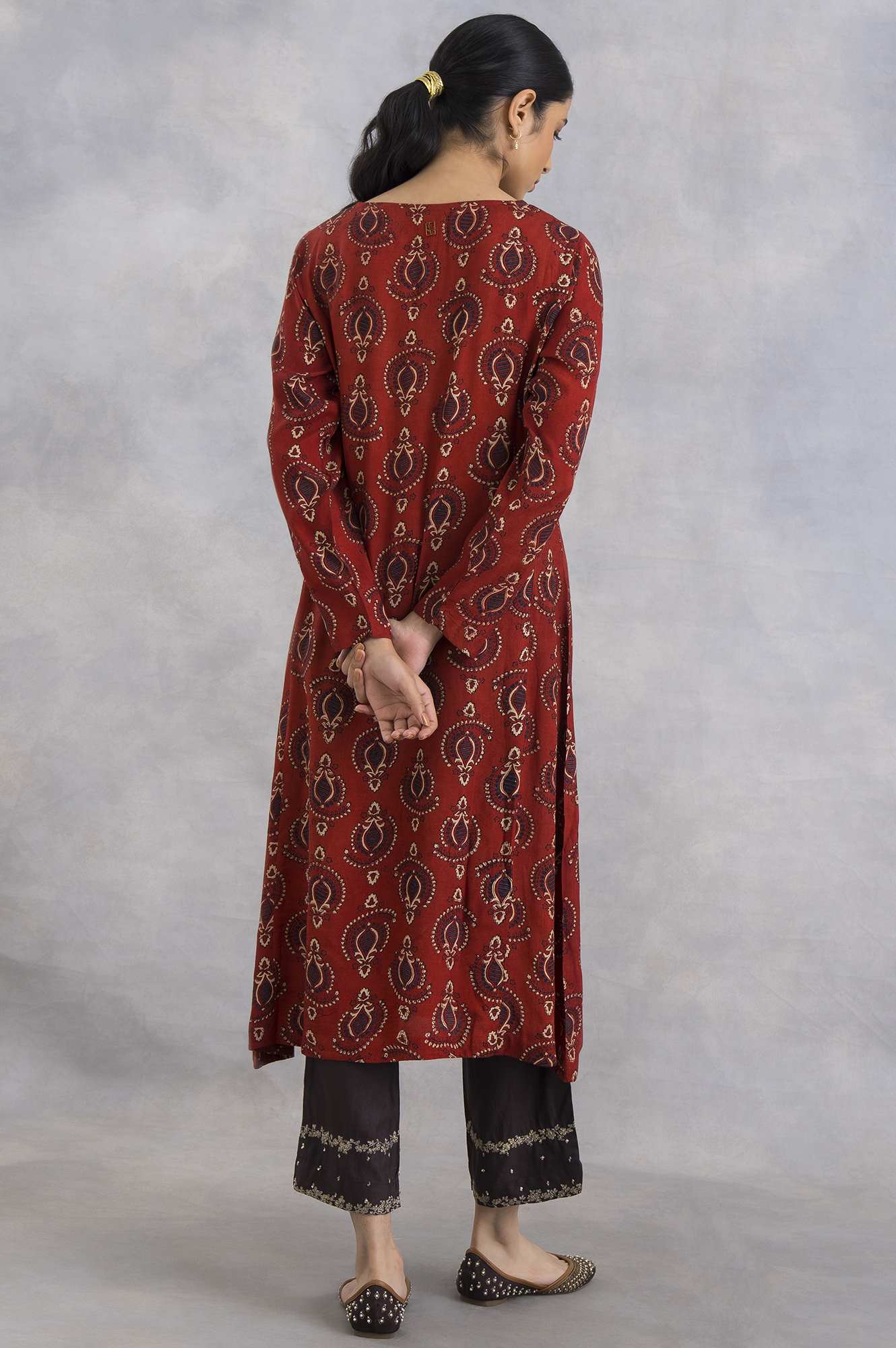 W for Woman Red Ajrakh Print Flared kurta