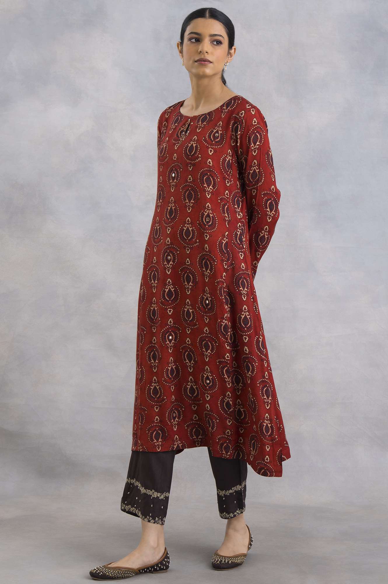 W for Woman Red Ajrakh Print Flared kurta