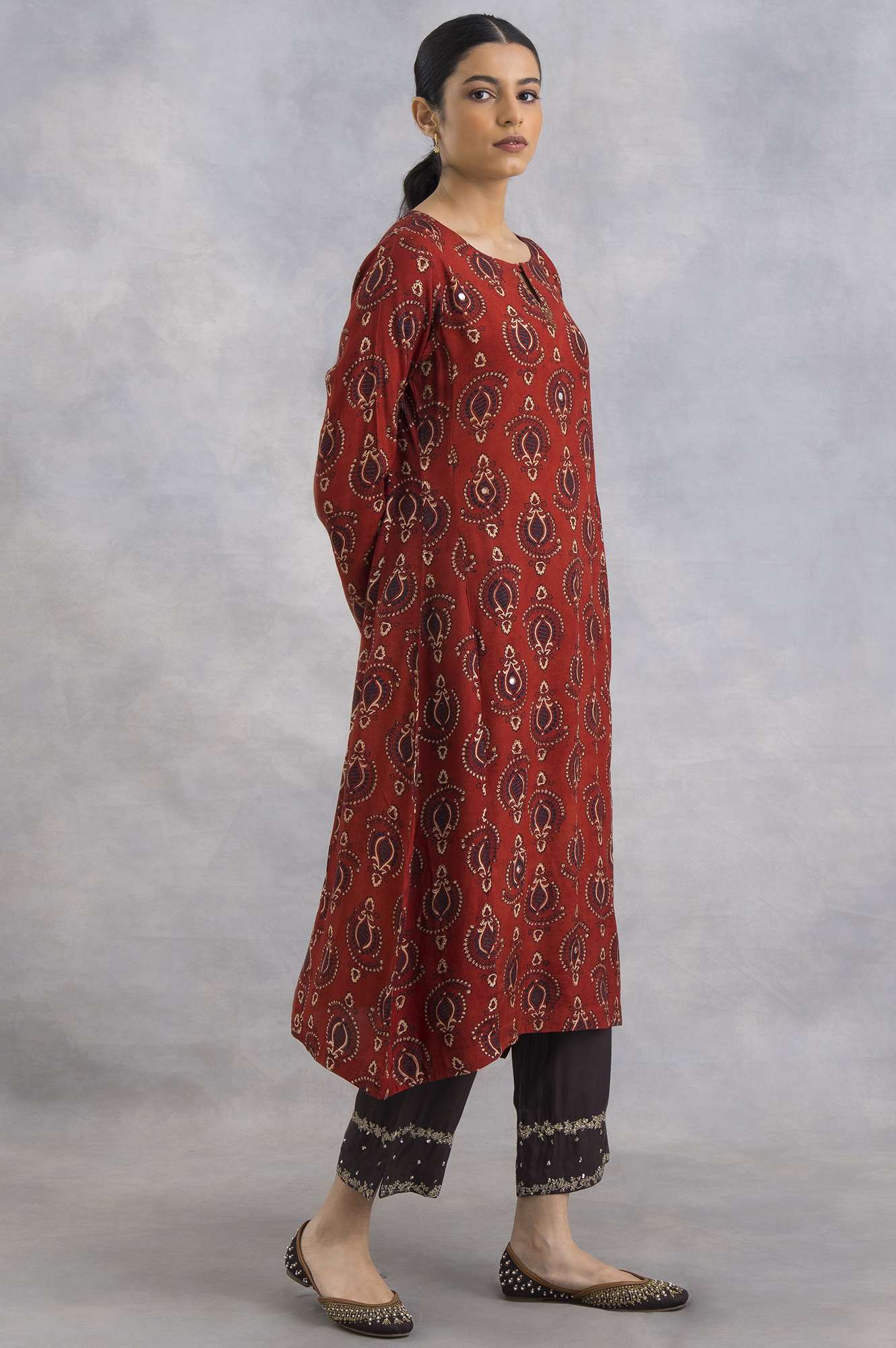 W for Woman Red Ajrakh Print Flared kurta