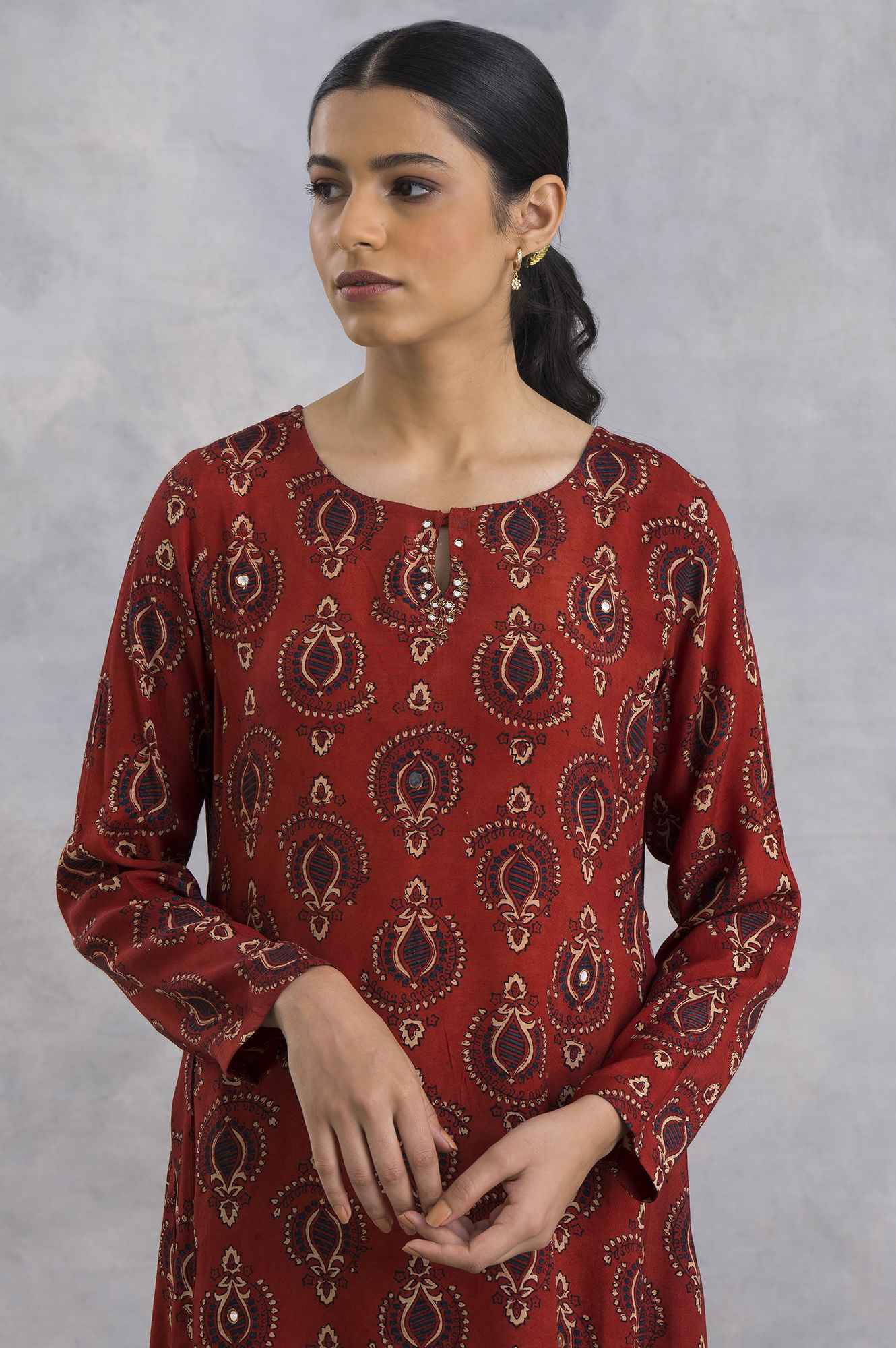 W for Woman Red Ajrakh Print Flared kurta