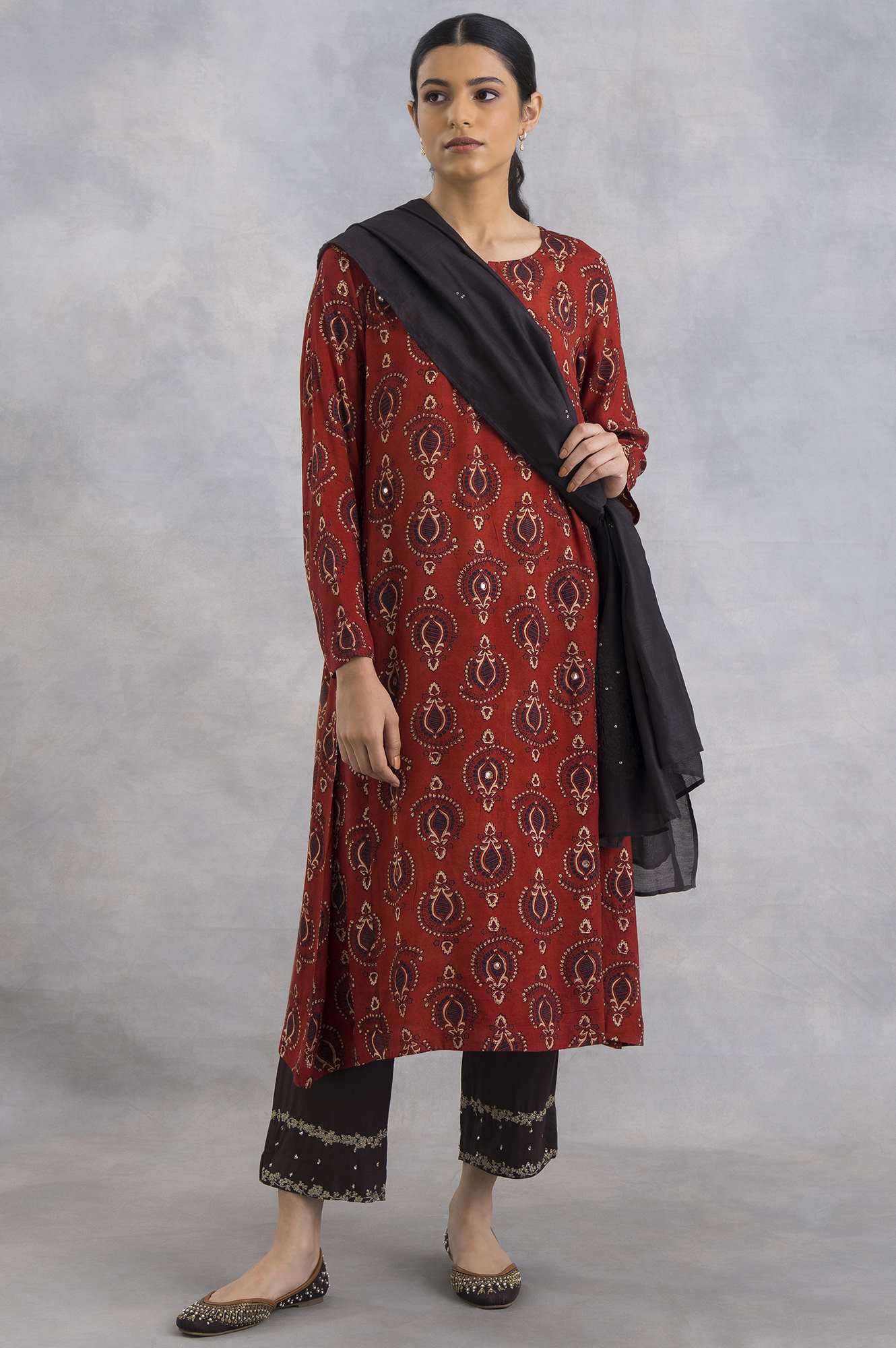 W for Woman Red Ajrakh Print Flared kurta