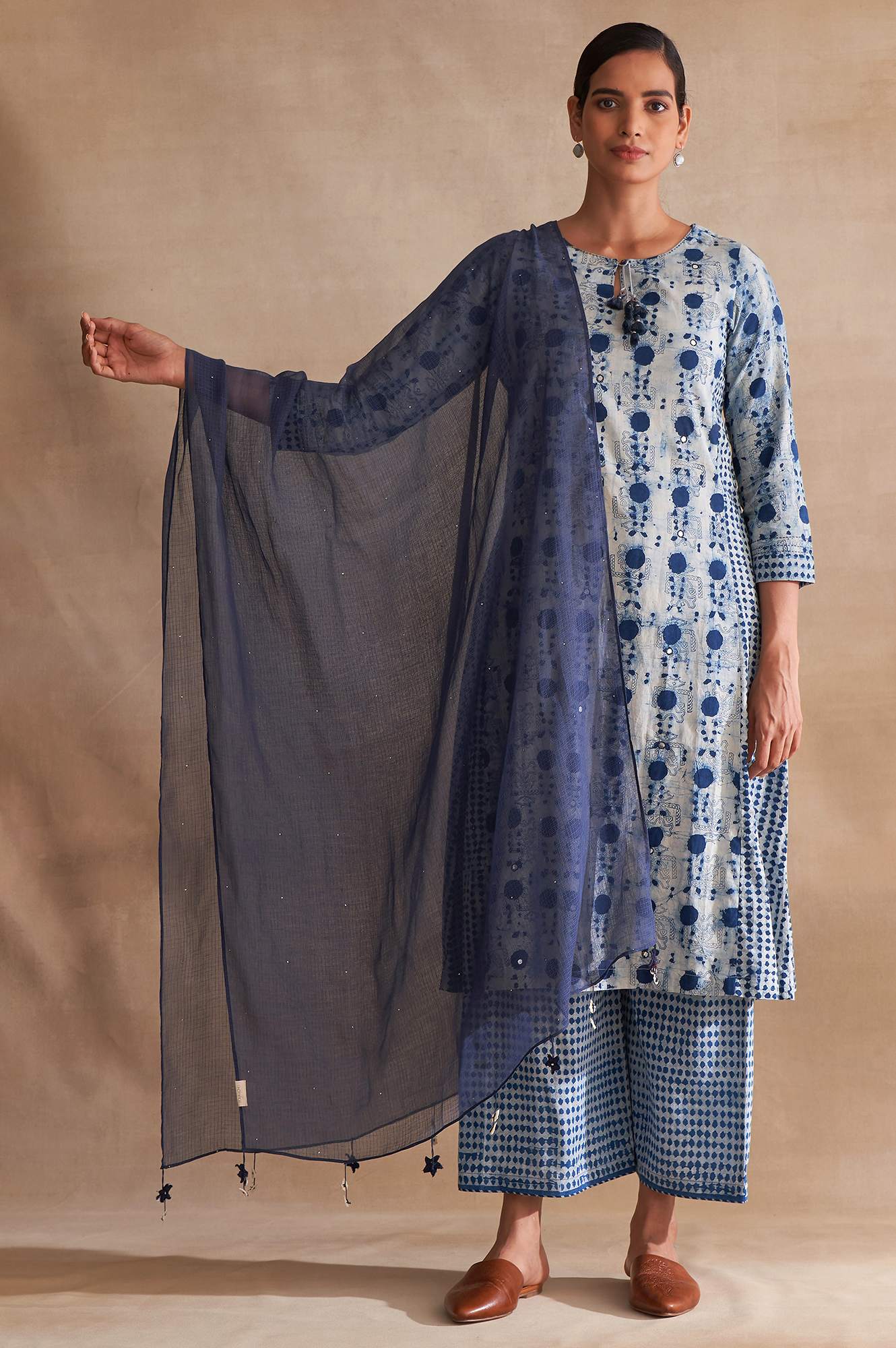 W for Woman Folksong By W Dark Blue Solid Kota Drape