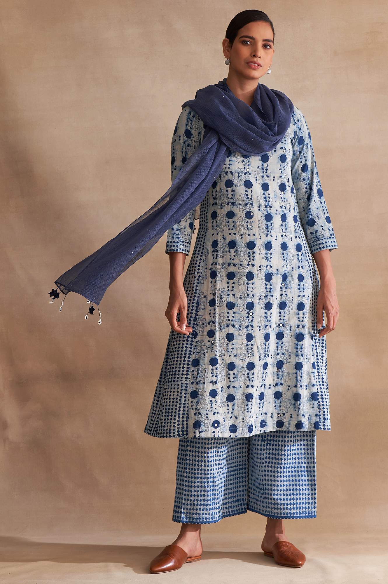 W for Woman Folksong By W Dark Blue Solid Kota Drape