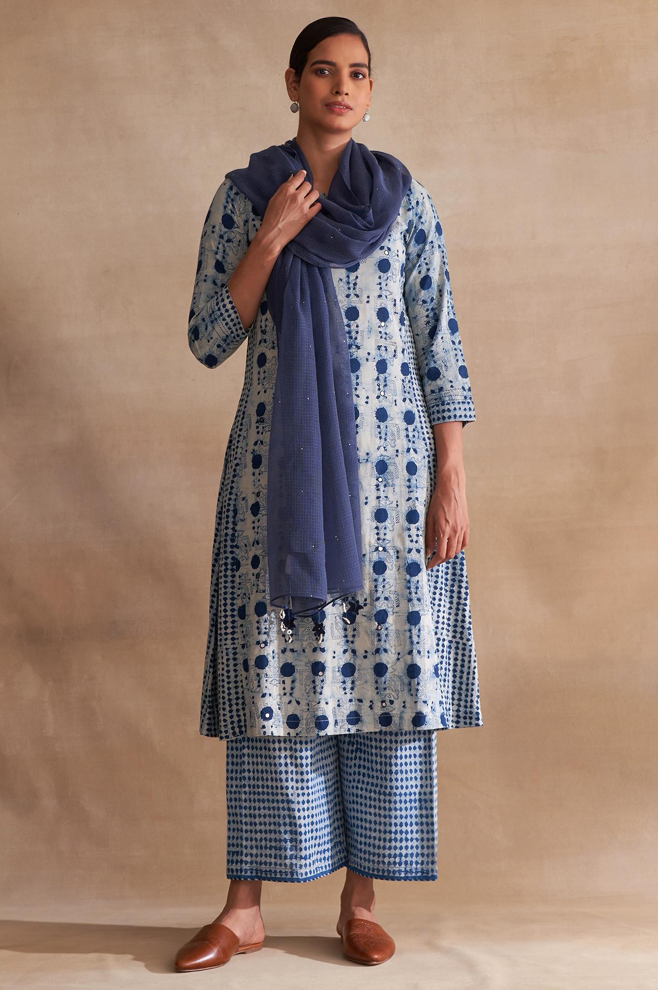 W for Woman Folksong By W Dark Blue Solid Kota Drape
