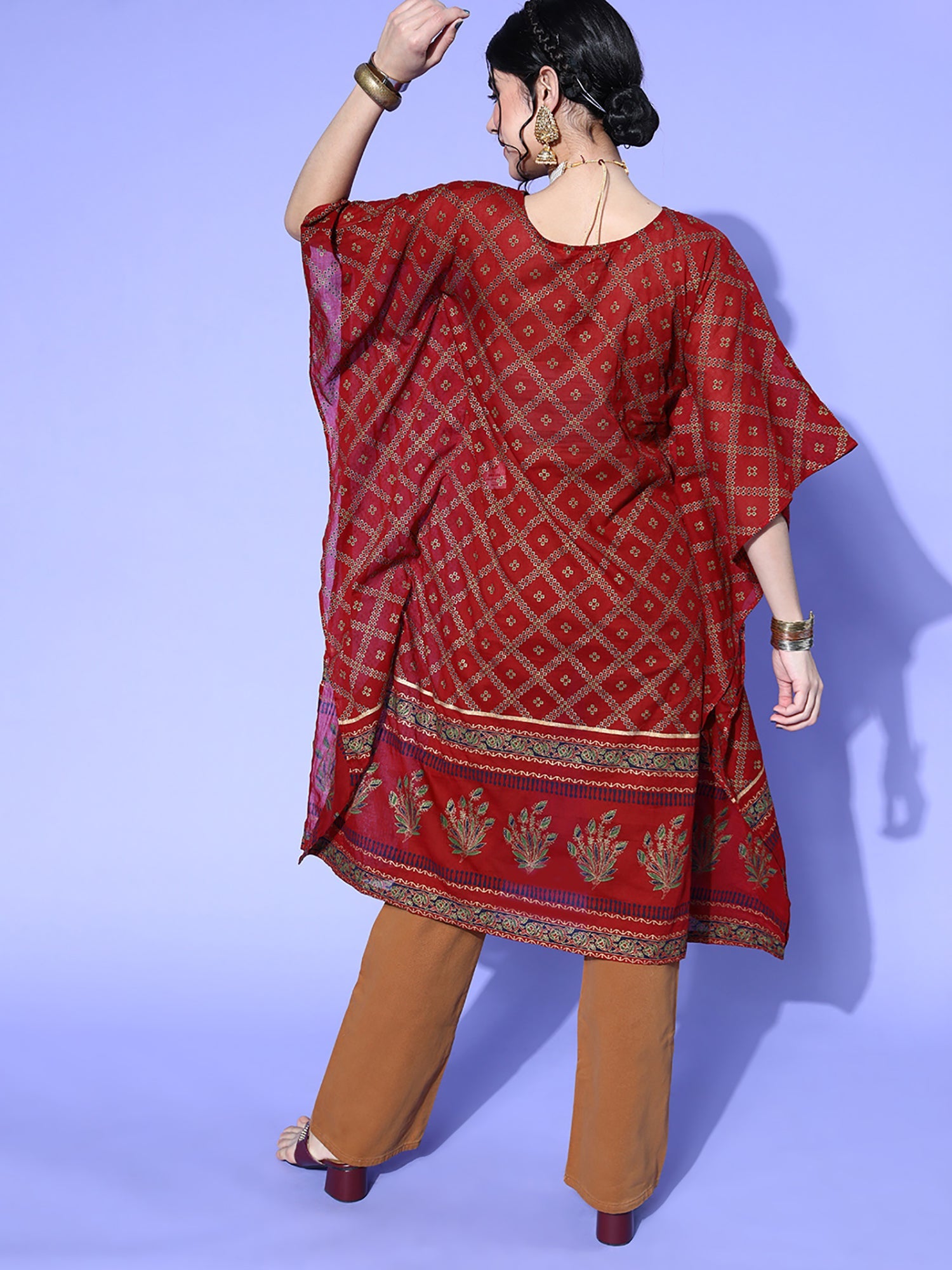 Indo Era Red Printed Kuftan Kurta