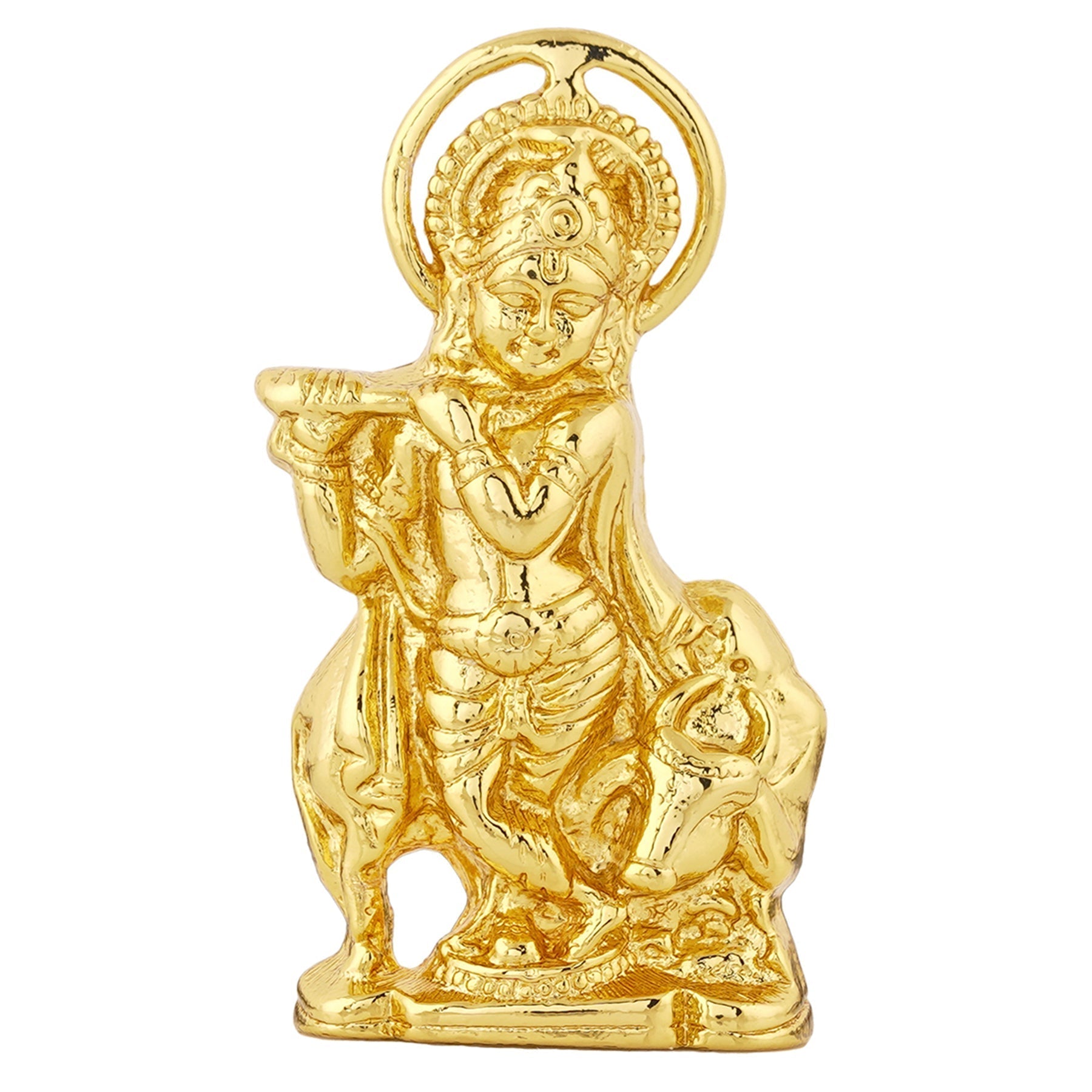 Estele Gold-Polished God of love Sri Krishna Idol with Kamdhenu for Home/Car decor 