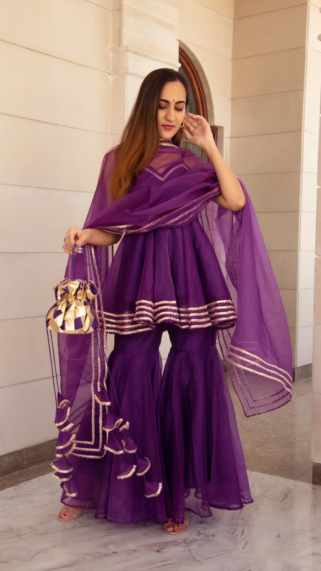 Pomcha Jaipur Masakali Purple Organza Sharara Set 