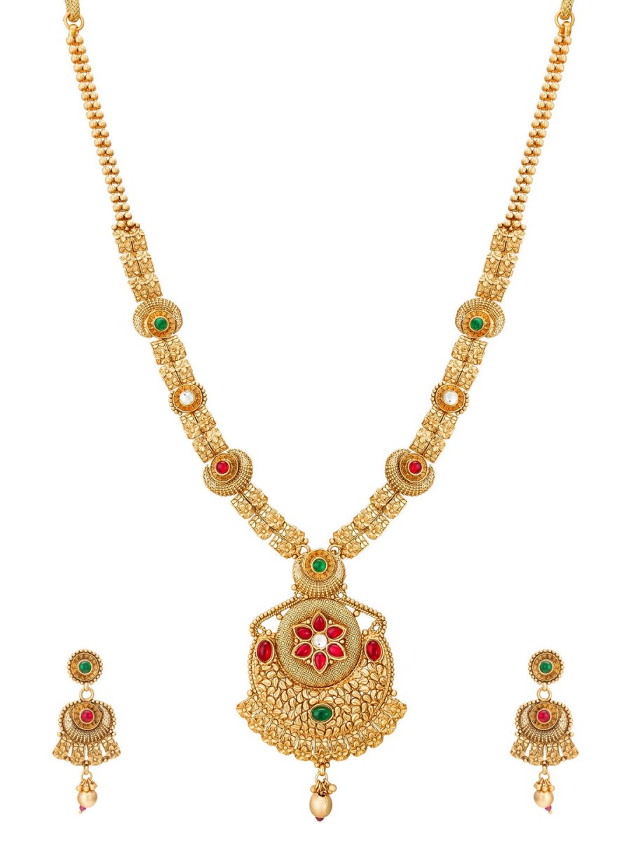 Aadita Gold-Plated & Red e Studded Jewellery Set - Grab2buy