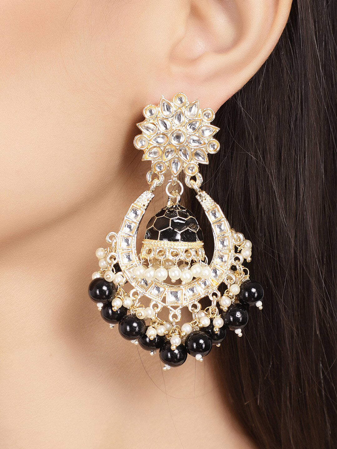 Shining Diva Black Classic Chandbalis Earrings - Grab2buy