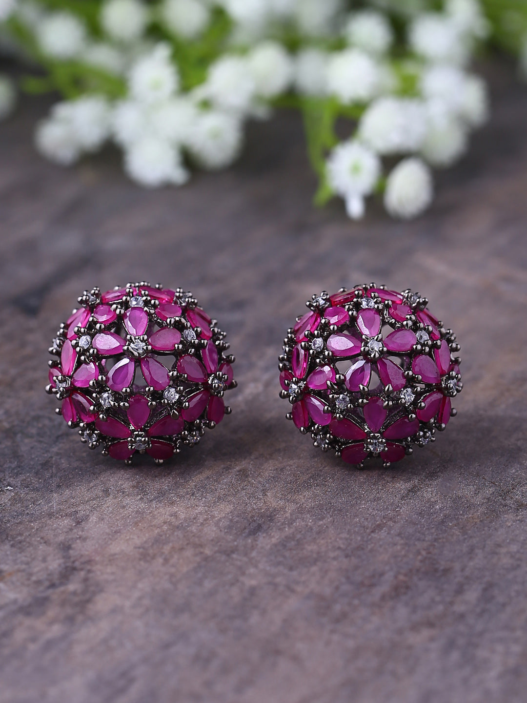 Shoshaa Maroon & Gunmetal-Toned Circular Studs - Grab2buy
