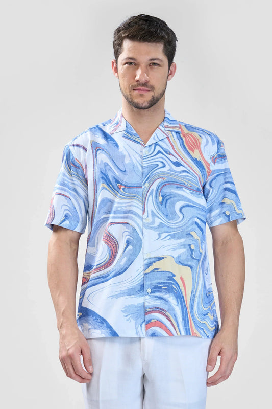 Xkind Blue Fine Cord Drop Shoulder Printed Relaxed Fit Shirt  Grab2Buy Xkind Grab2Buy