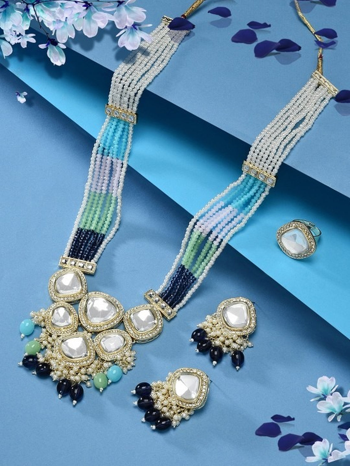 Jewel City Multicolor Beaded Kundan Mirror Necklace Set | Gold-Plated Traditional Indian Jewelry | Ethnic Wedding Statement Set | Grab2Buy