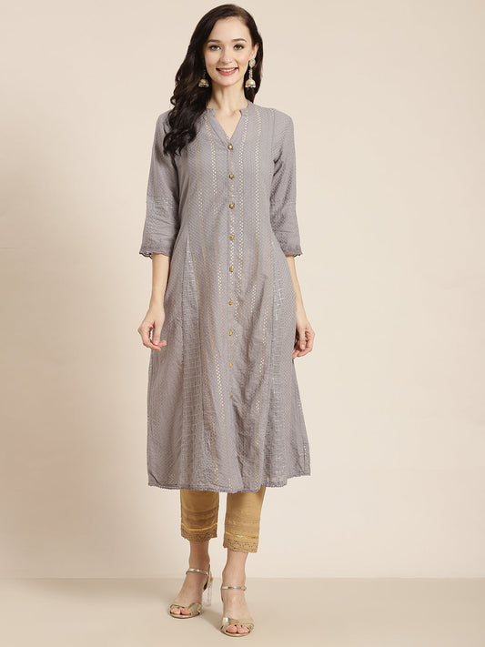 Juniper Womens Grey Cotton Dobby Kalidar Kurta | Grab2Buy