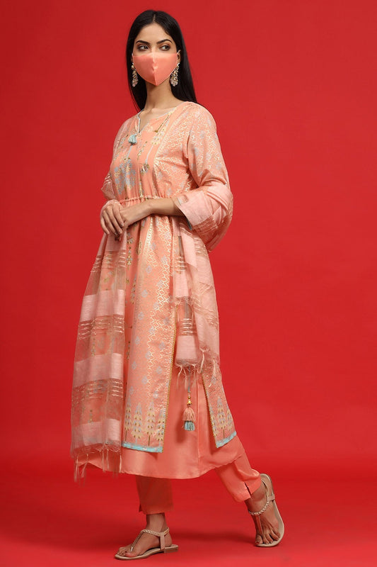 Juniper Women's Orange Georgette Printed Layered Kurta Sets