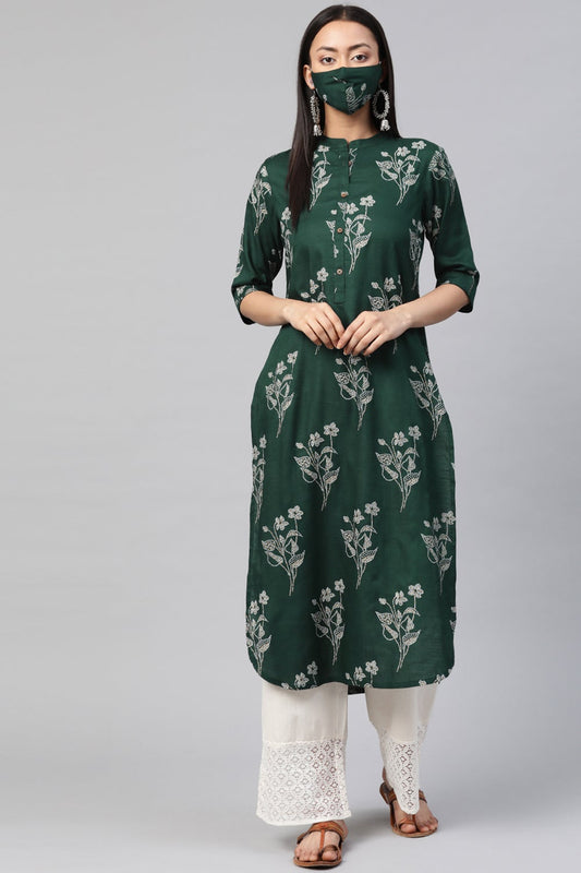 Juniper Women's Jadegreen Rayon Slub Bandhani Straight Kurta | Grab2Buy