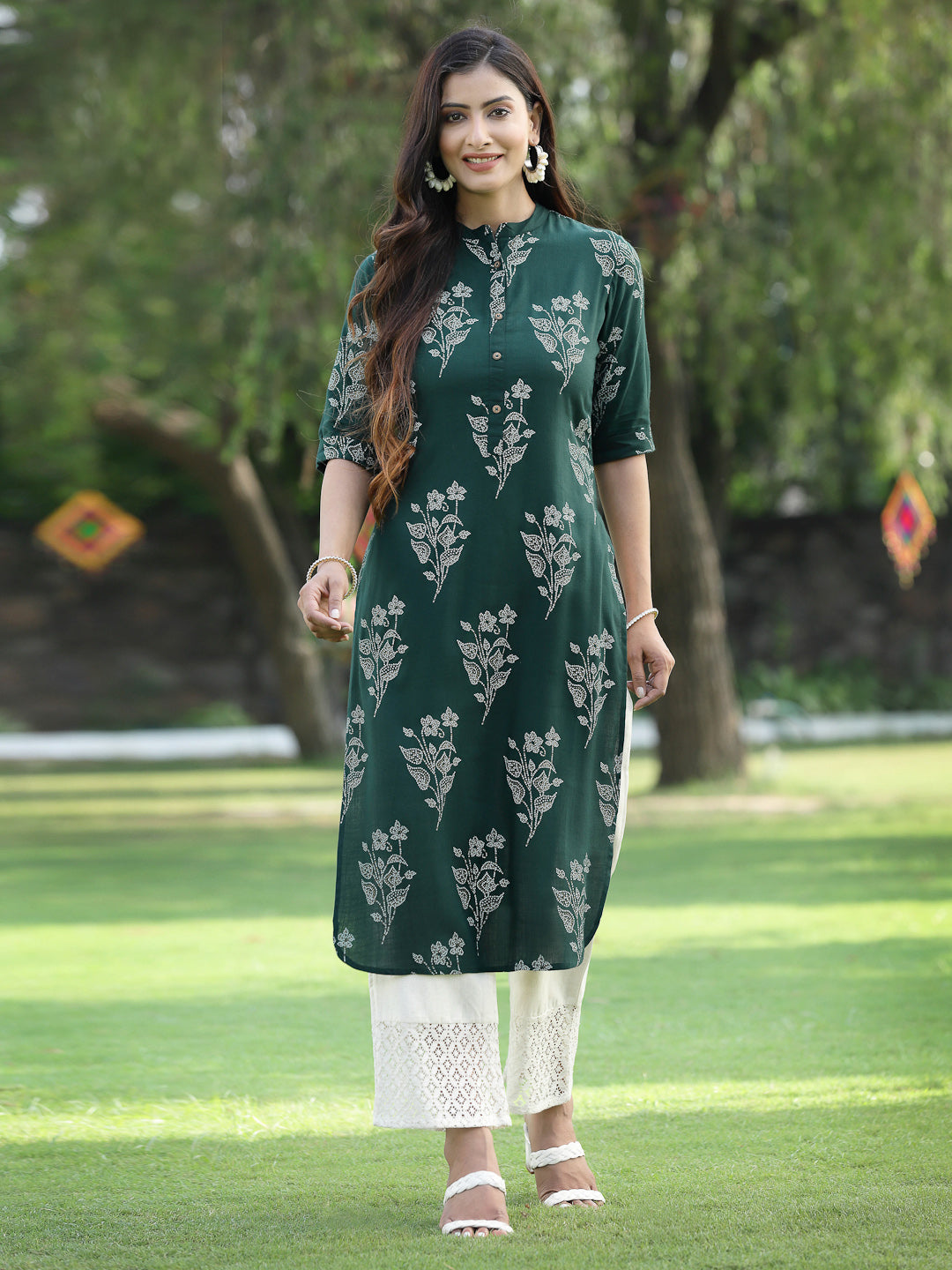 Juniper Womens Jadegreen Rayon Slub Printed Straight Kurta | Grab2Buy