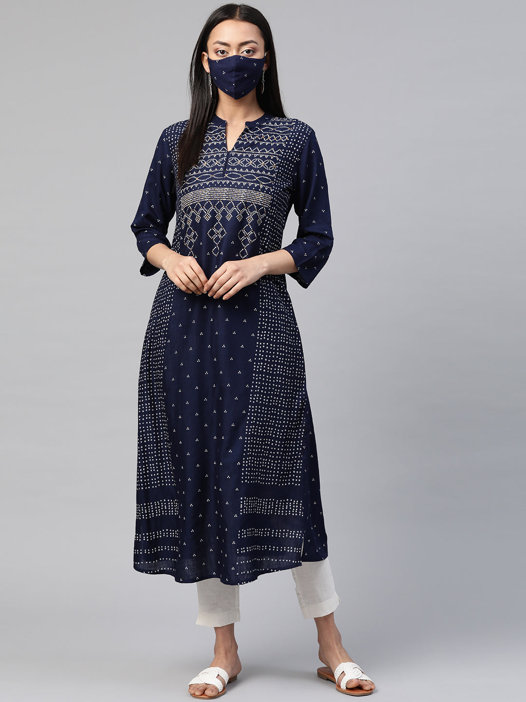 Juniper Womens Indigo Rayon Slub Placement Printed A Line Kurta | Grab2Buy
