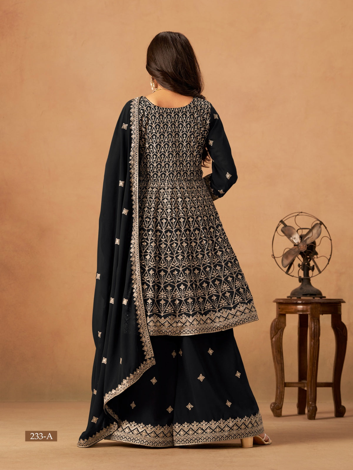 Anaita Black Faux Georgette Plazzo Suit With Heavy Embroidery Work