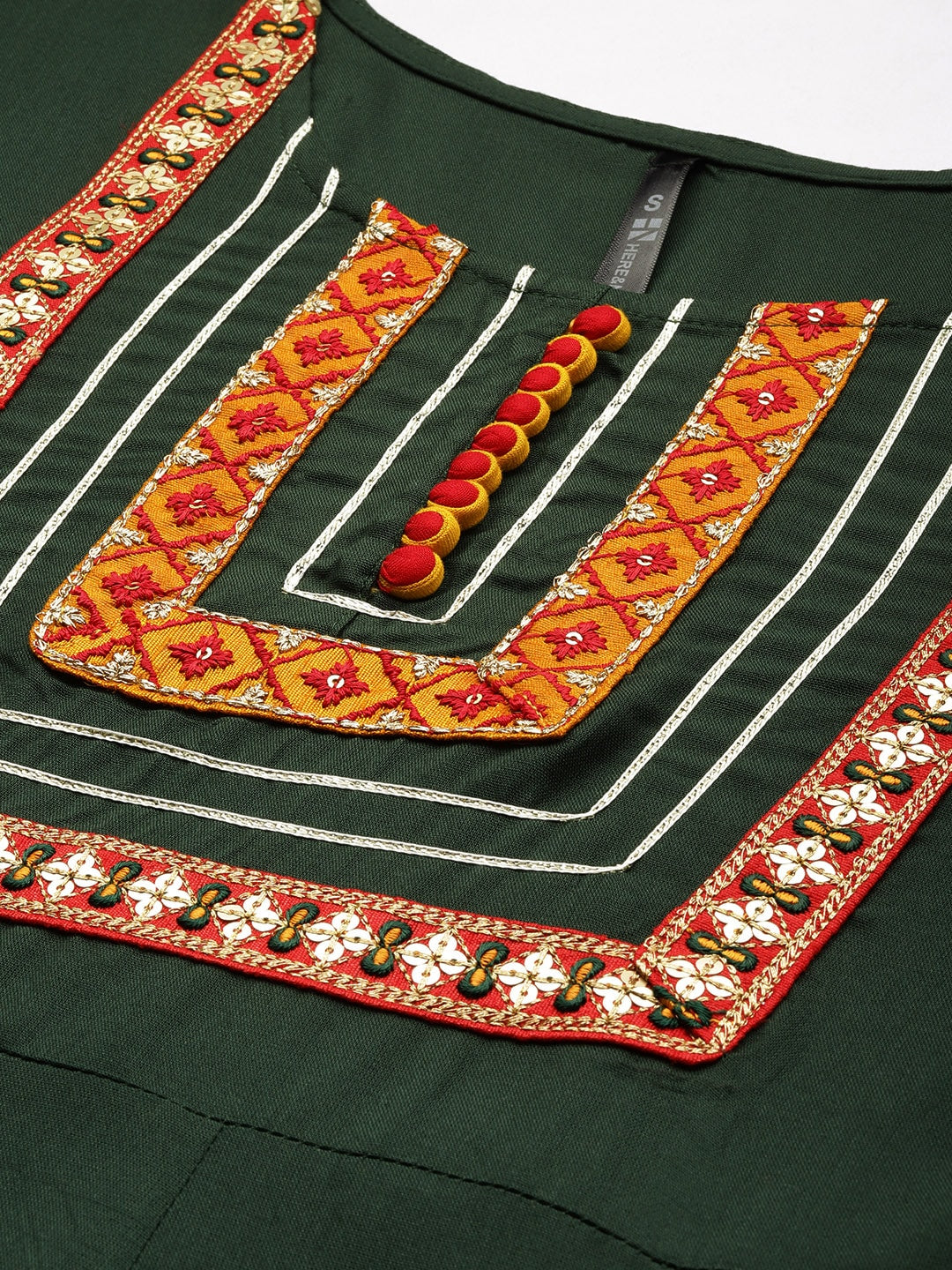 HERE&NOW Floral Yoke Design Regular Thread Work Kurta with Trousers & With Dupatta