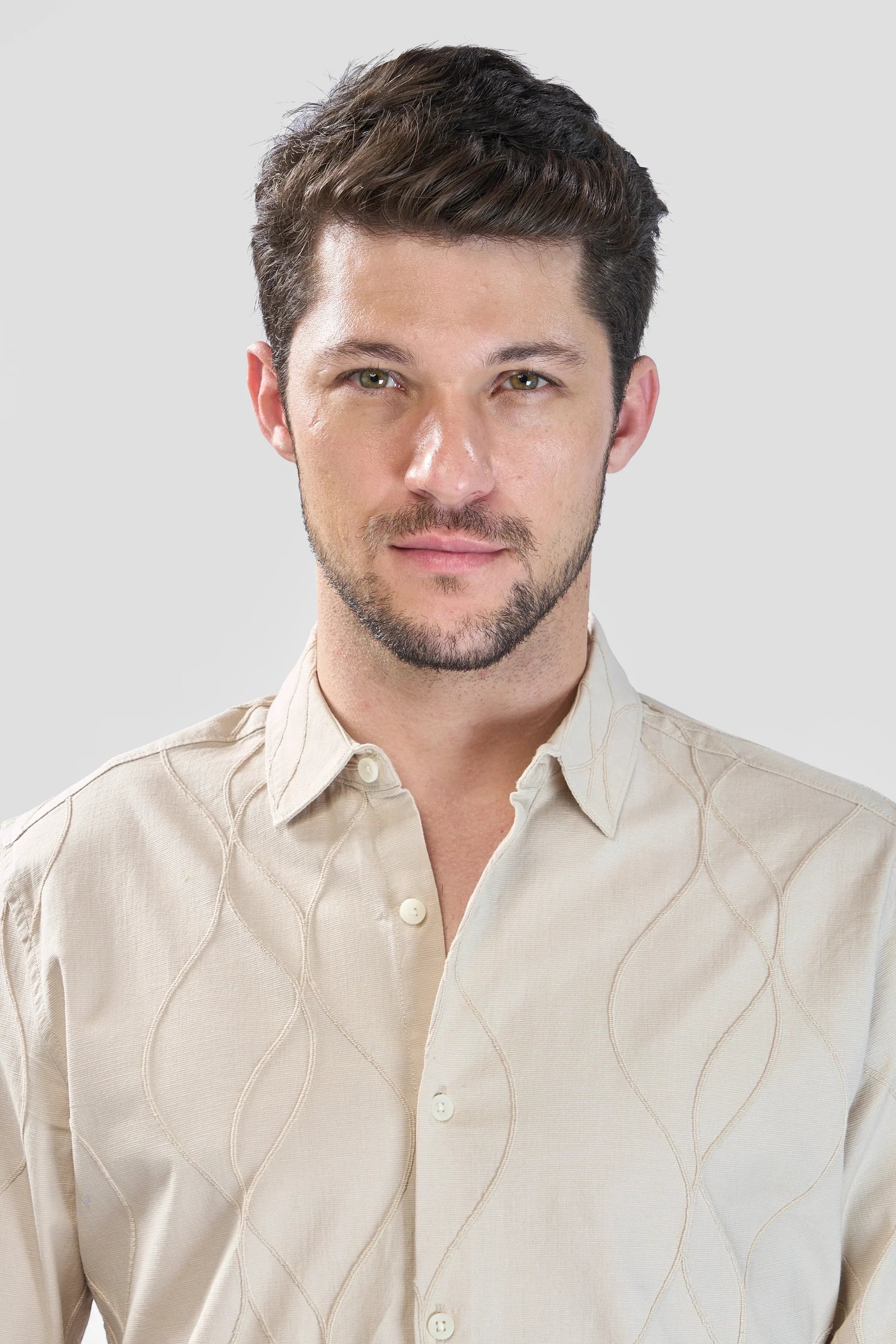 Xkind Beige Embroidery Full Sleeve Slim Fit Shirt  Grab2Buy Xkind Grab2Buy