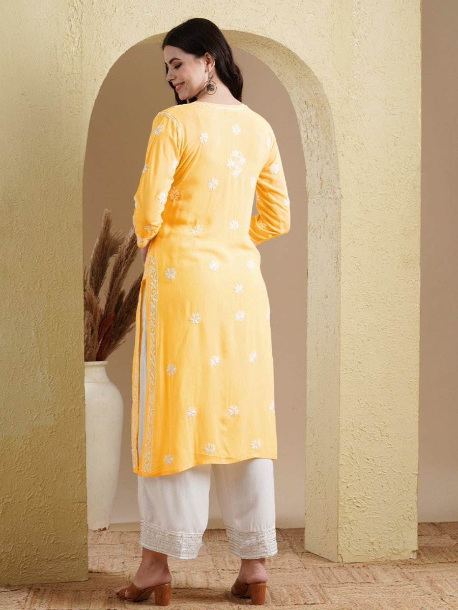 ADA Floral Lucknowi Chikankari Straight Kurta 