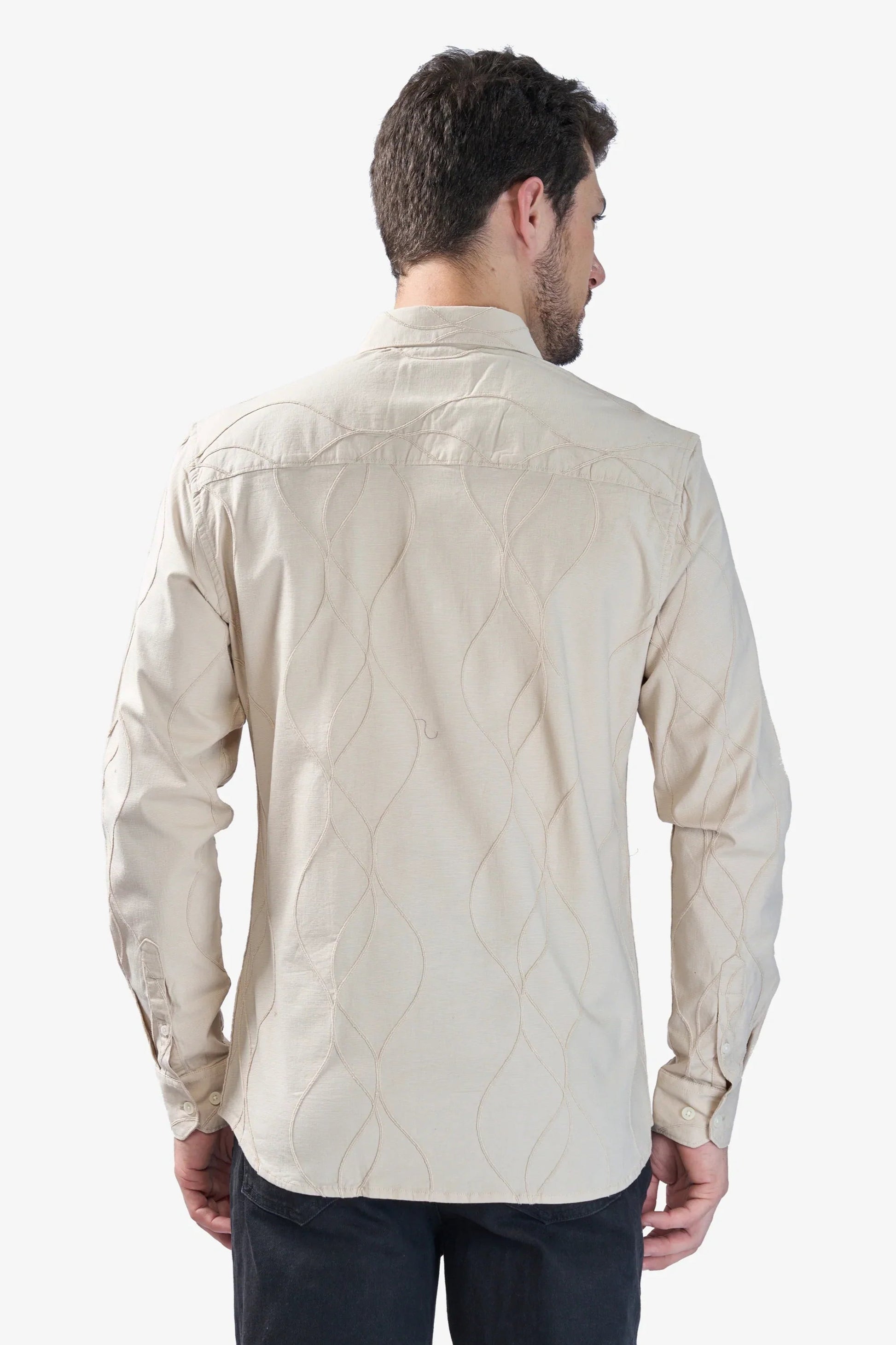 Xkind Beige Embroidery Full Sleeve Slim Fit Shirt  Grab2Buy Xkind Grab2Buy
