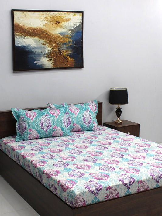 BOMBAY DYEING Pink & Blue Ethnic Motifs Cotton 110 TC Queen Bedsheet With 2 Pillow Covers | Grab2Buy