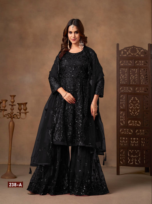 Anaita Black Net Sharara Suit With Heavy Sequin Work