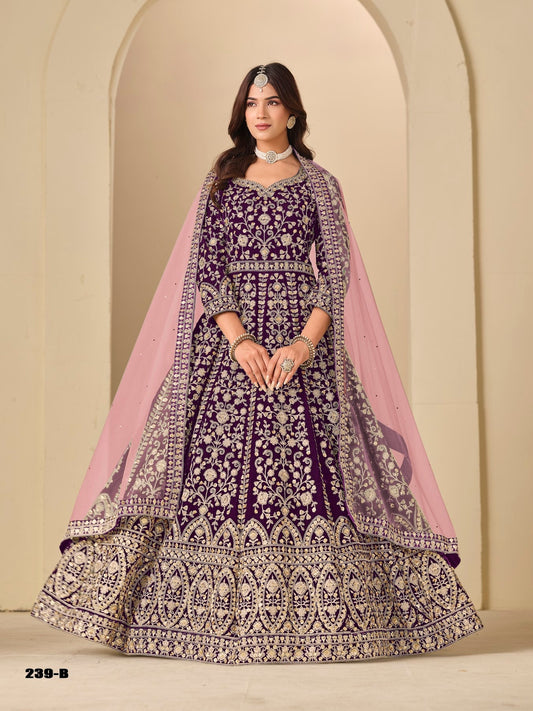 Anaita Purple Velvet Anarkali Suits With Heavy Embroidery Work