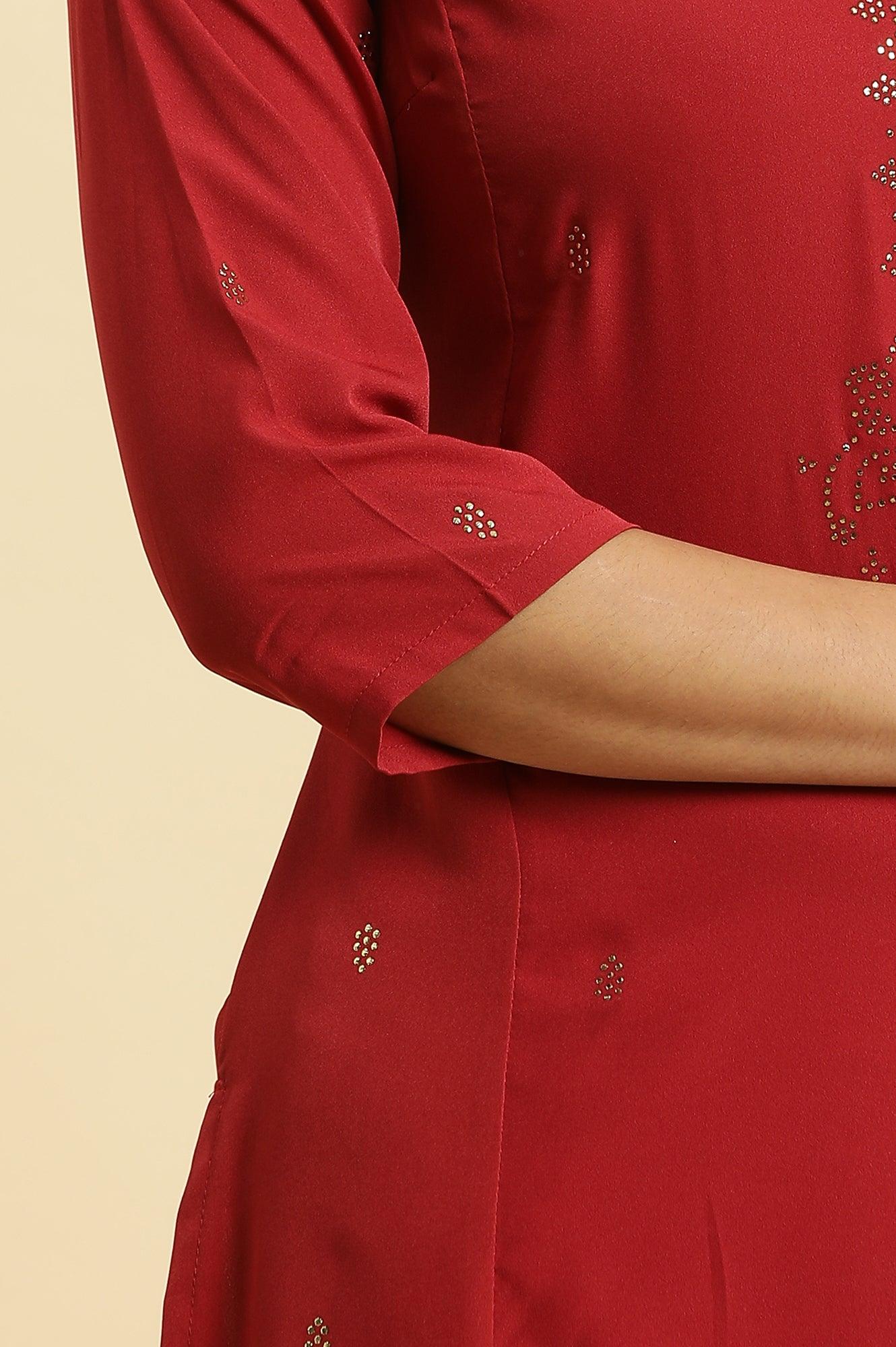 W for Woman Red Mukaish Printed Festive Straight Kurta